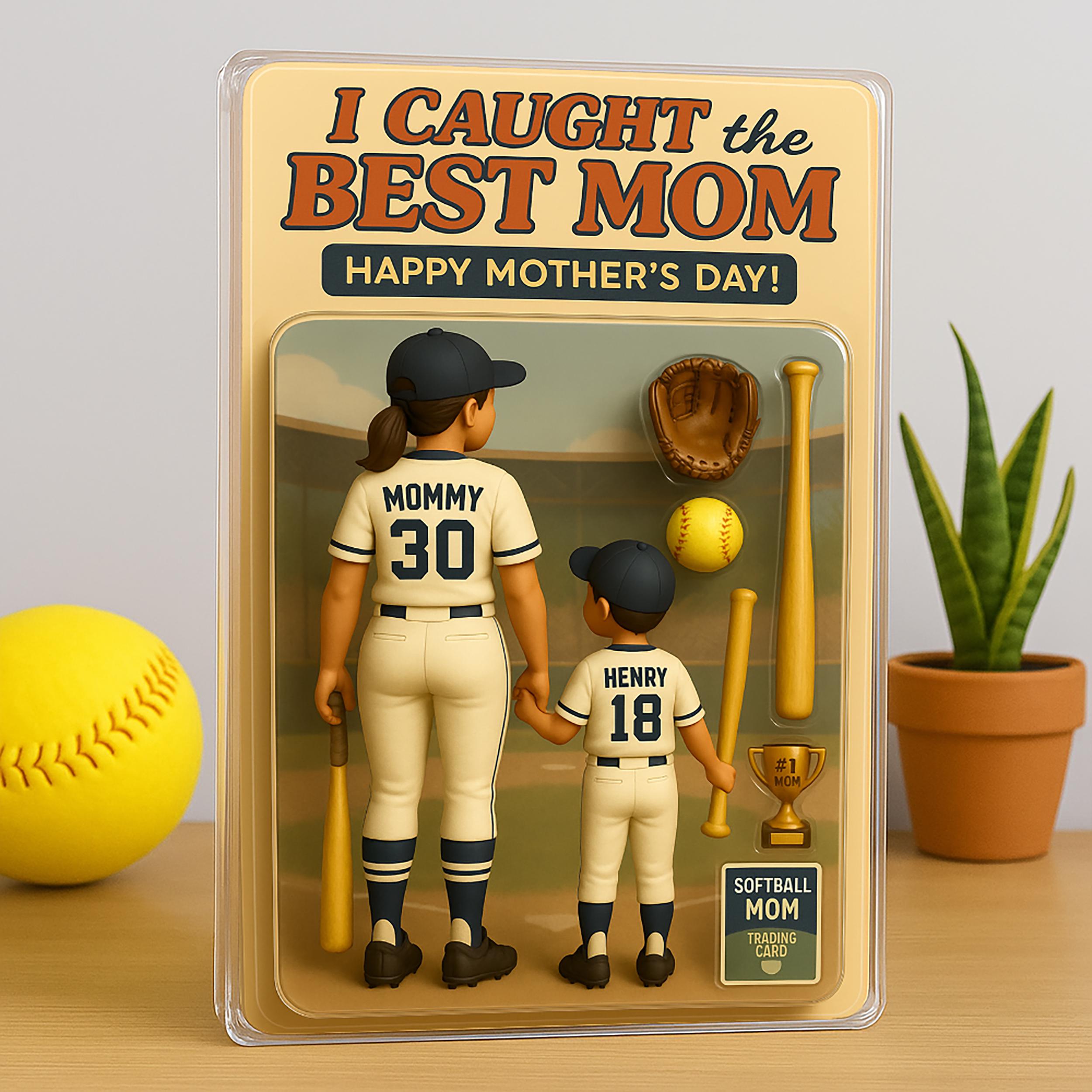 We Caught The Best Mom Acrylic Plaque, Softball Mom Flat Plaque Table Decoration, Mother Day Gifts
