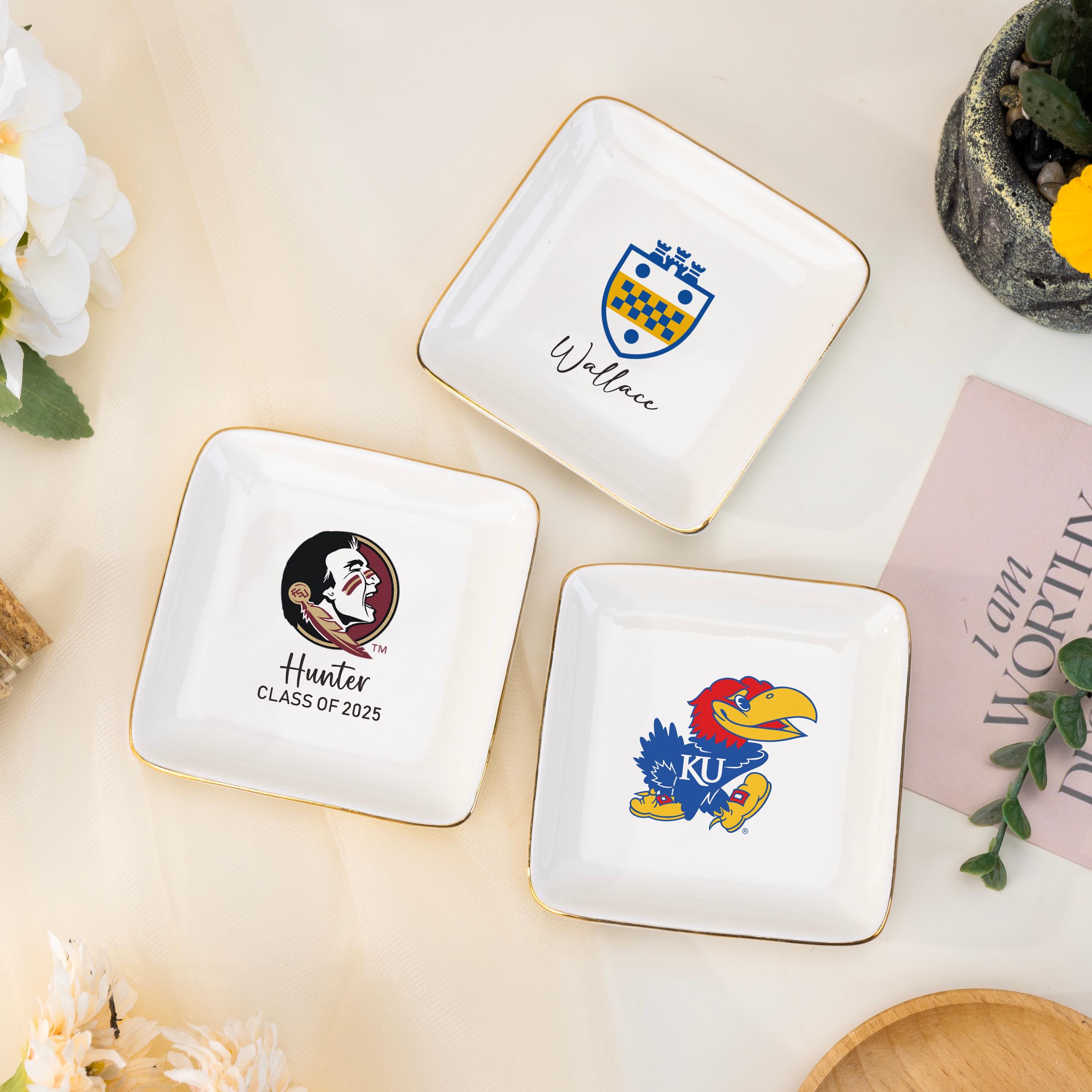 University Custom Trinket Ring Dish, Personalized College Logo Ring Dish