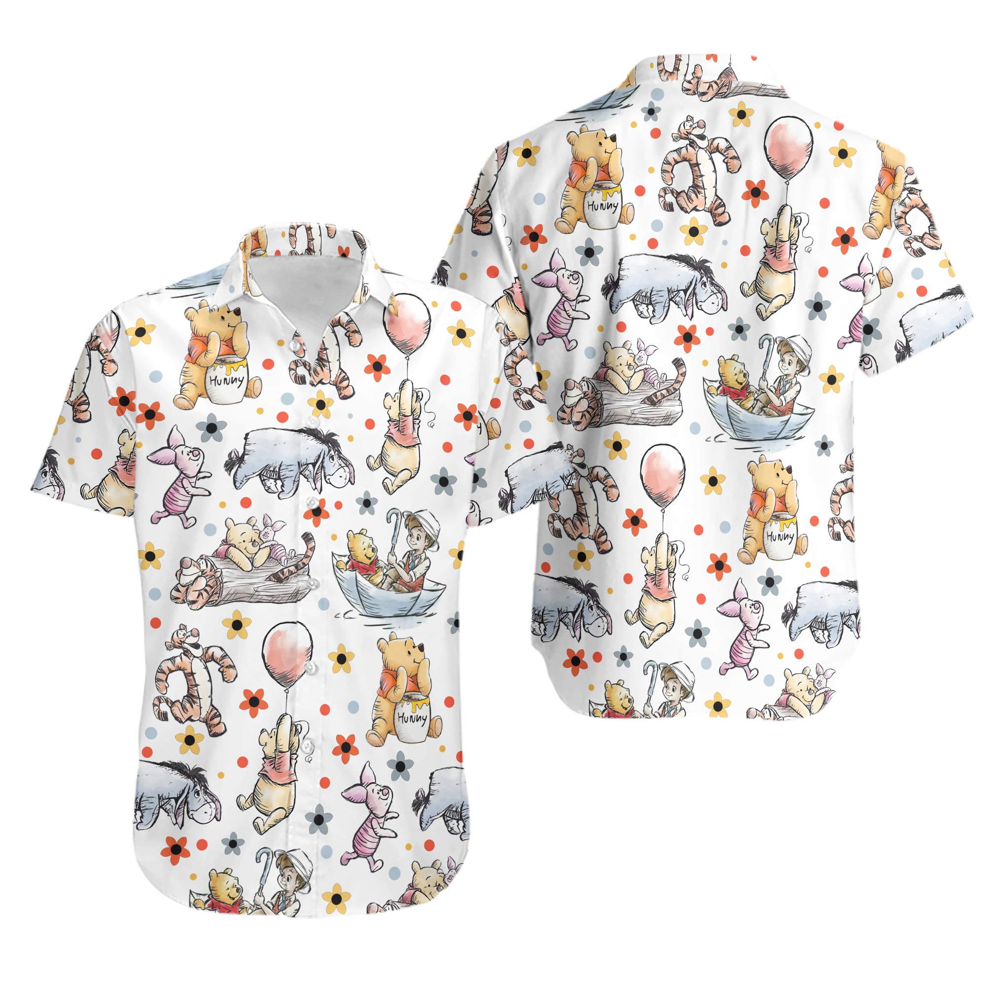 Winniee The Poohh Hawaiian Shirt, Pooh And Friends Hawaiian, Vintage Disneyyy Button Shirt
