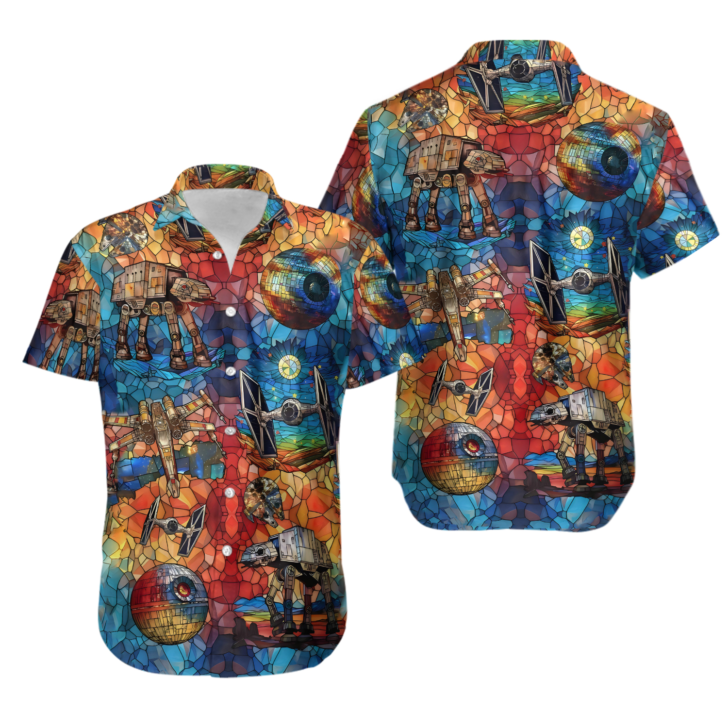 Starr Warss Button Shirt, Magicc Kingdom Hawaiian Shirt, Stained Glass Hawaiians
