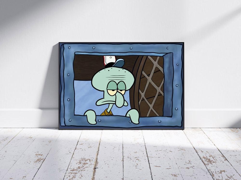 Squidward Window Poster Unframe Funny Cartoon Print