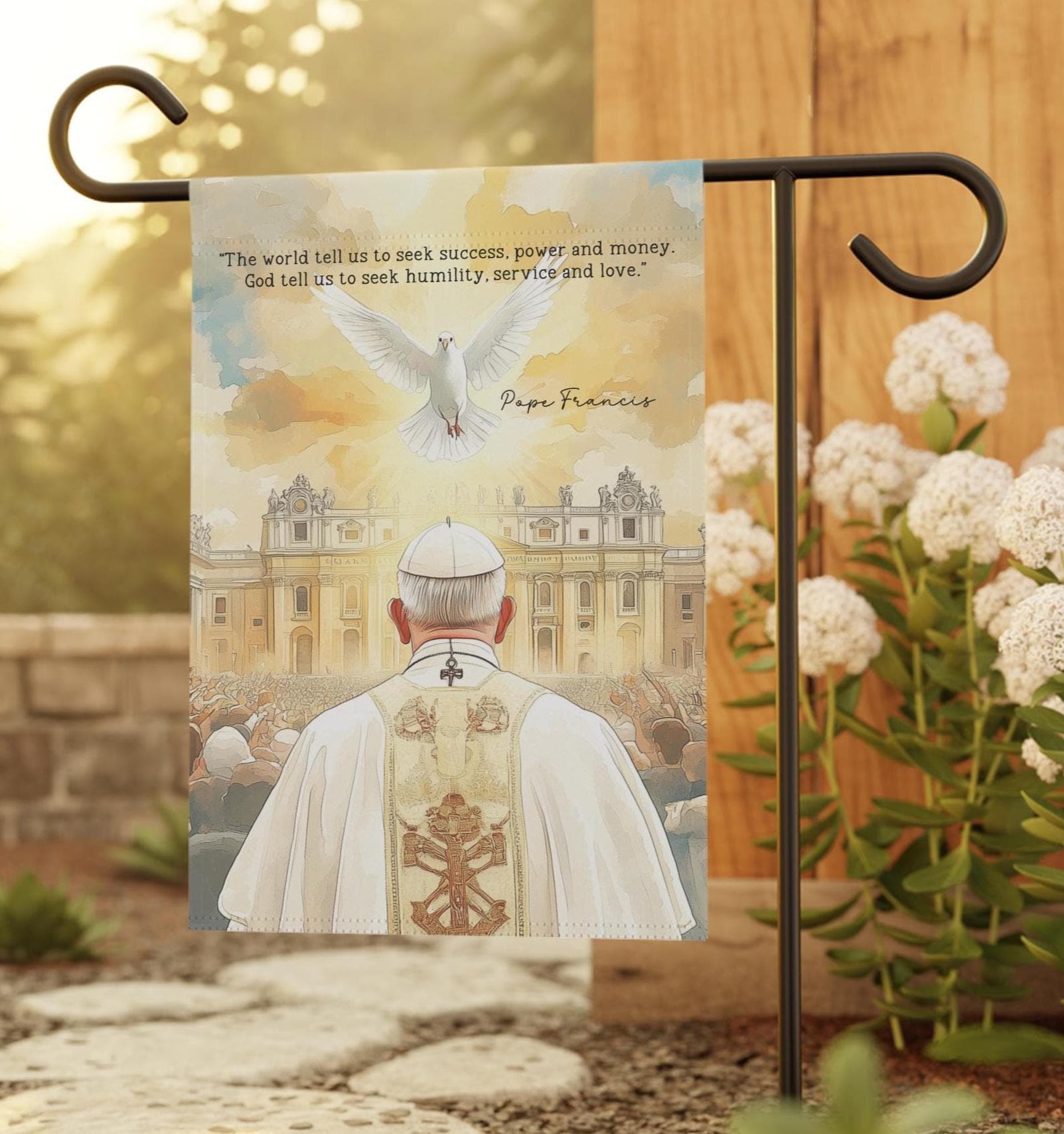 Pope Francis Memorial Garden Flag, Pray For Pope Francis Garden Flag