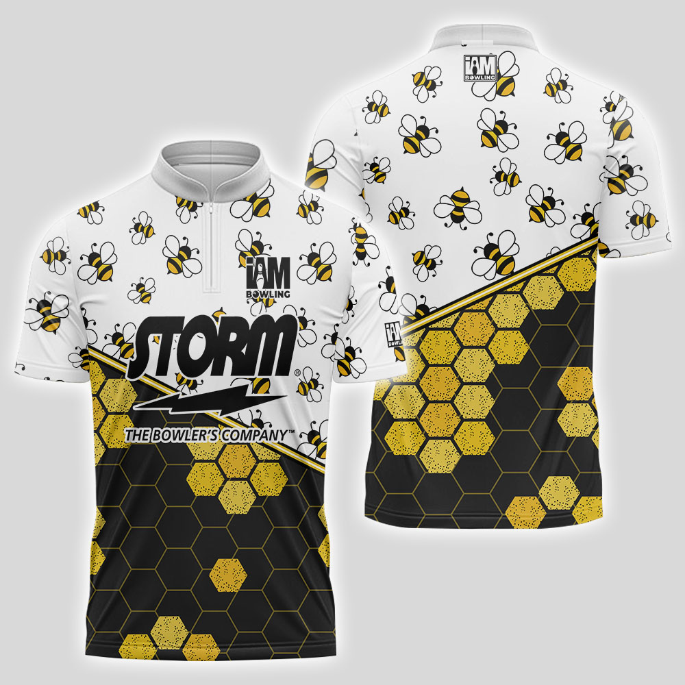 Bowling Storm Bees Honeycomb Pattern Gift Quick Zip Bowling Jersey
