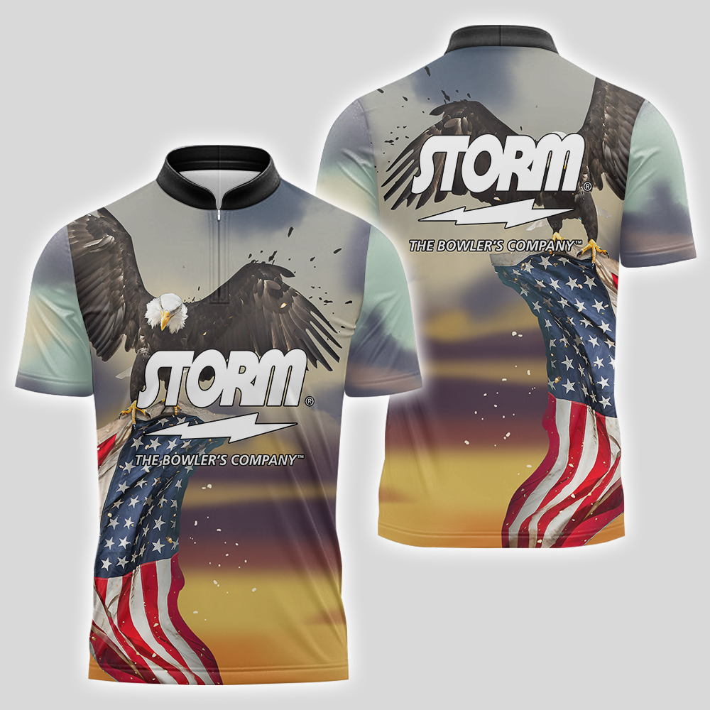 Storm Sunset Eagle 20 Quick Ship Coolwick Sash Zip Bowling Jersey