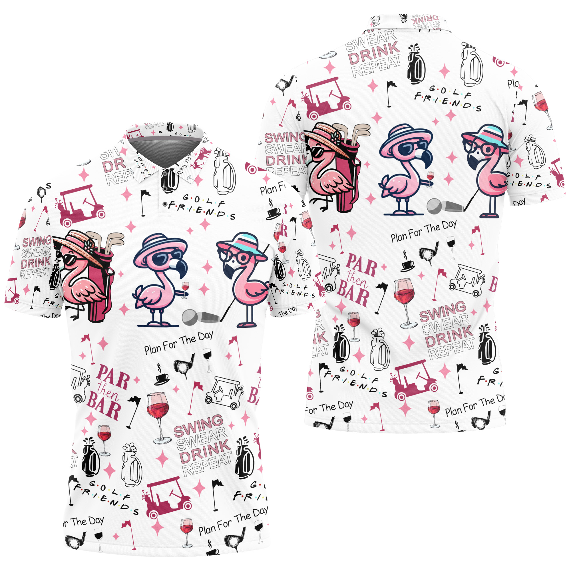 Funny Adorable Flamingo Par Then Bar Men's Polo Shirt