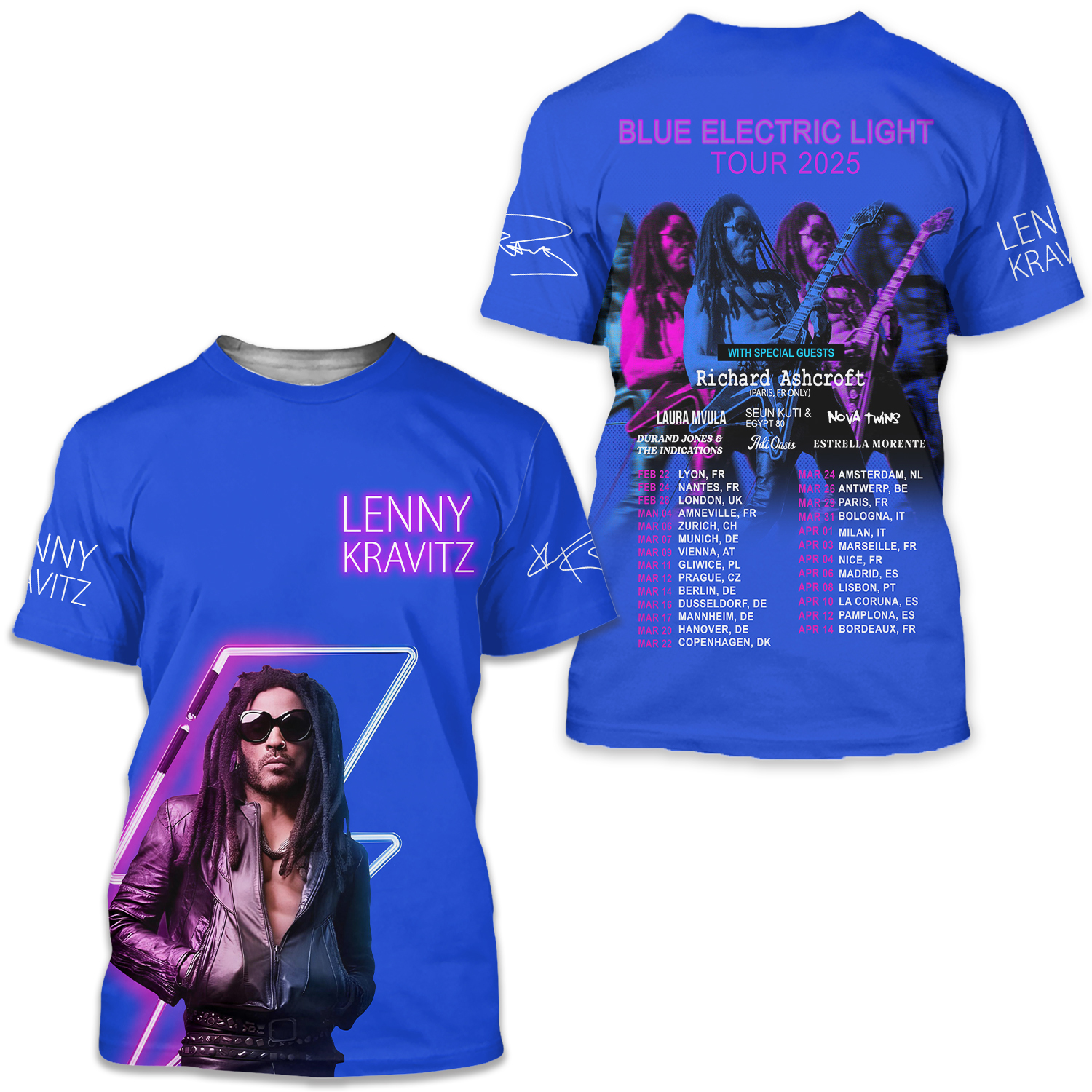 Lenny Kravitz Blue Electric Light 2025 3d T-shirt