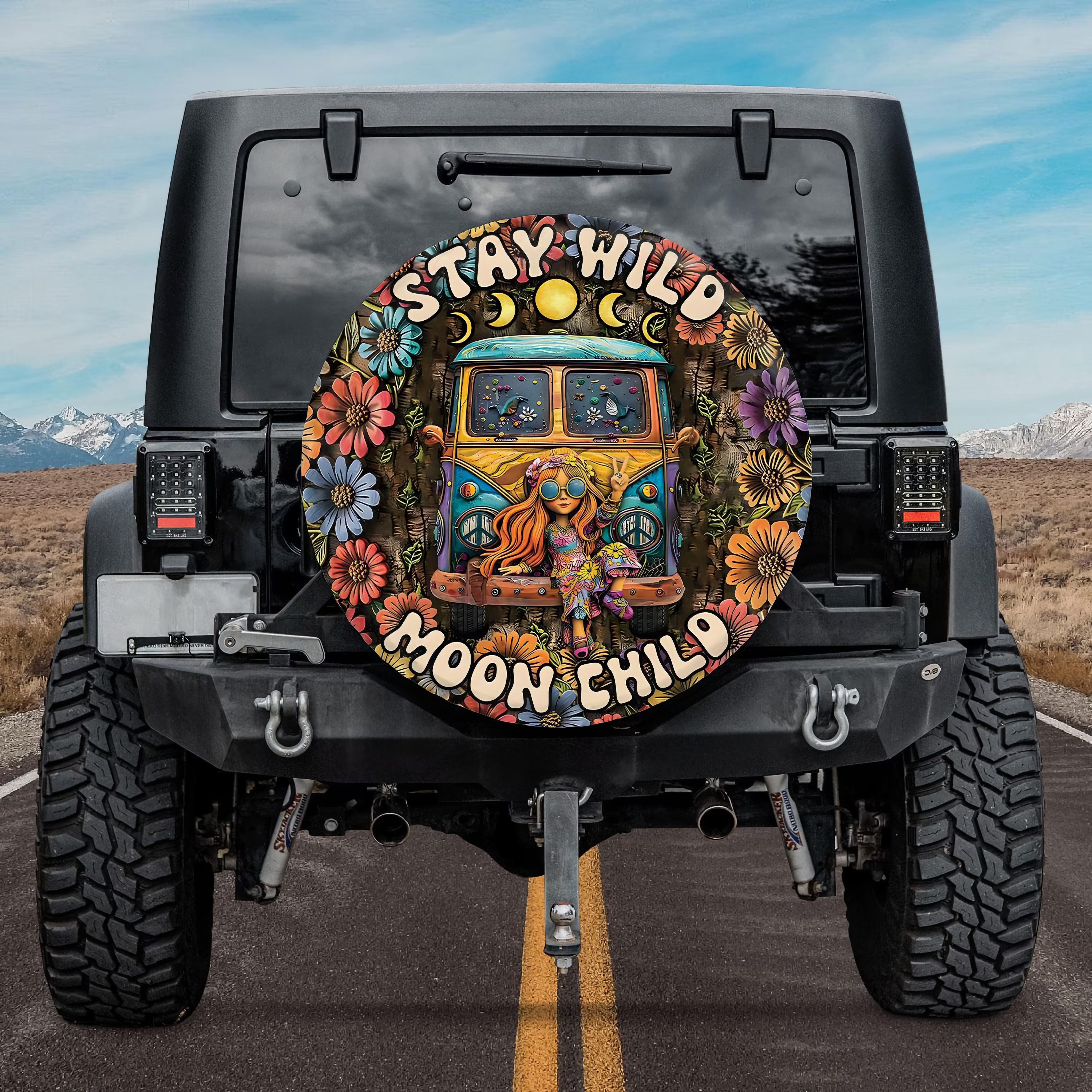 Stay Wild Moon Child Hippie Quirky Girl Spare Tire Cover