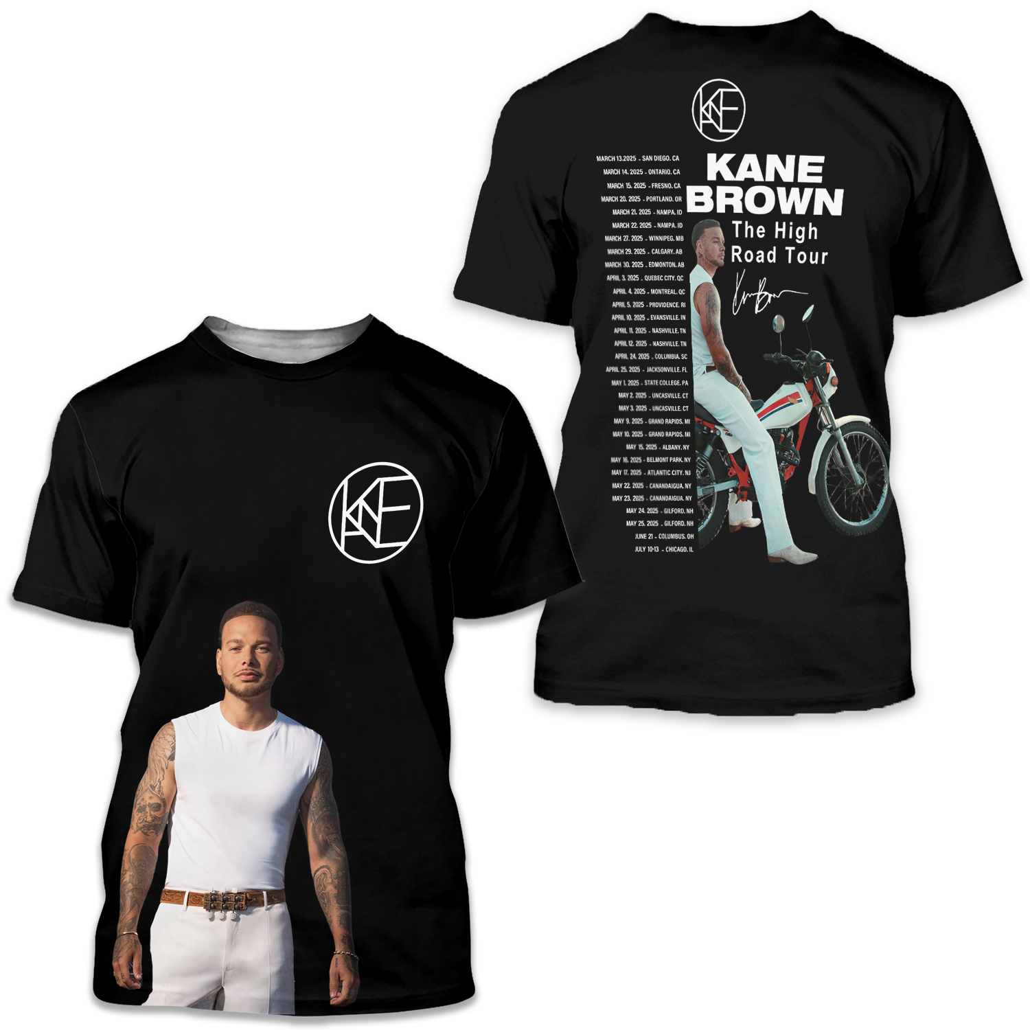 Kane Brown The High Road Tour 2025 Black Shirt