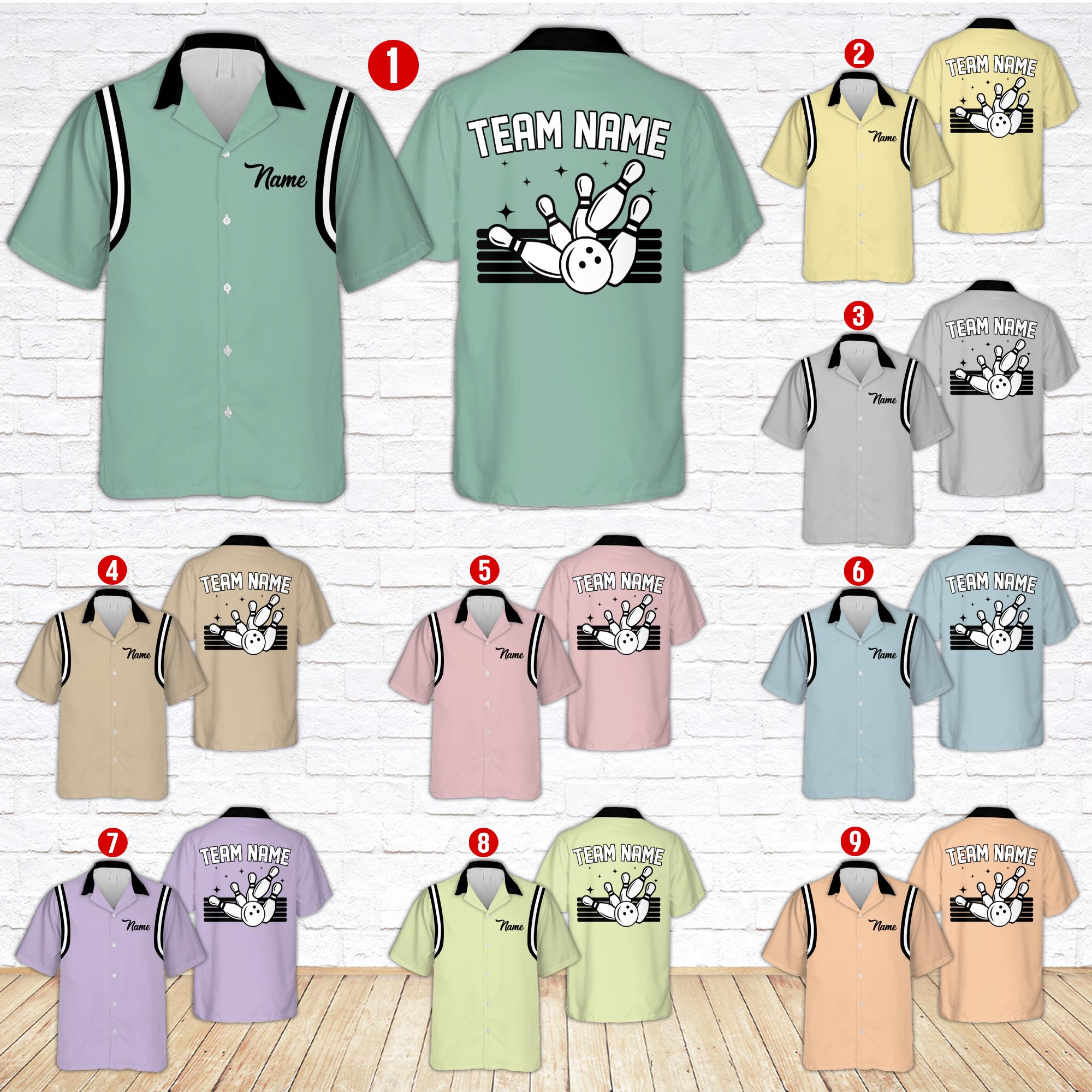 Custom Name Pastel Bowling Hawaiian Aop Shirt, Stripe Personalized Bowler Button Shirt