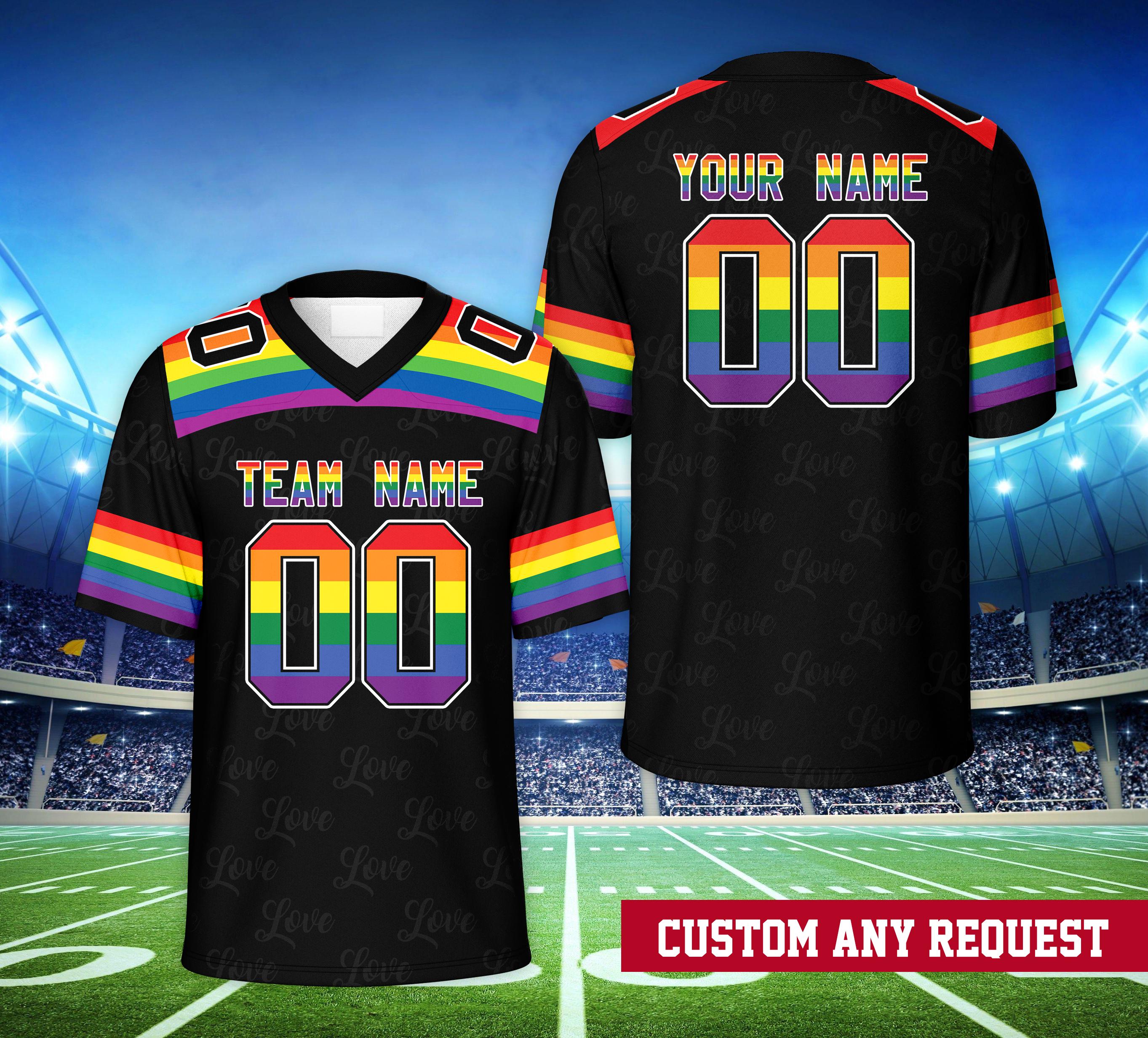 Personalized Name Number Pride Month Football Jersey, Custom Rainbow Pride Football Jersey