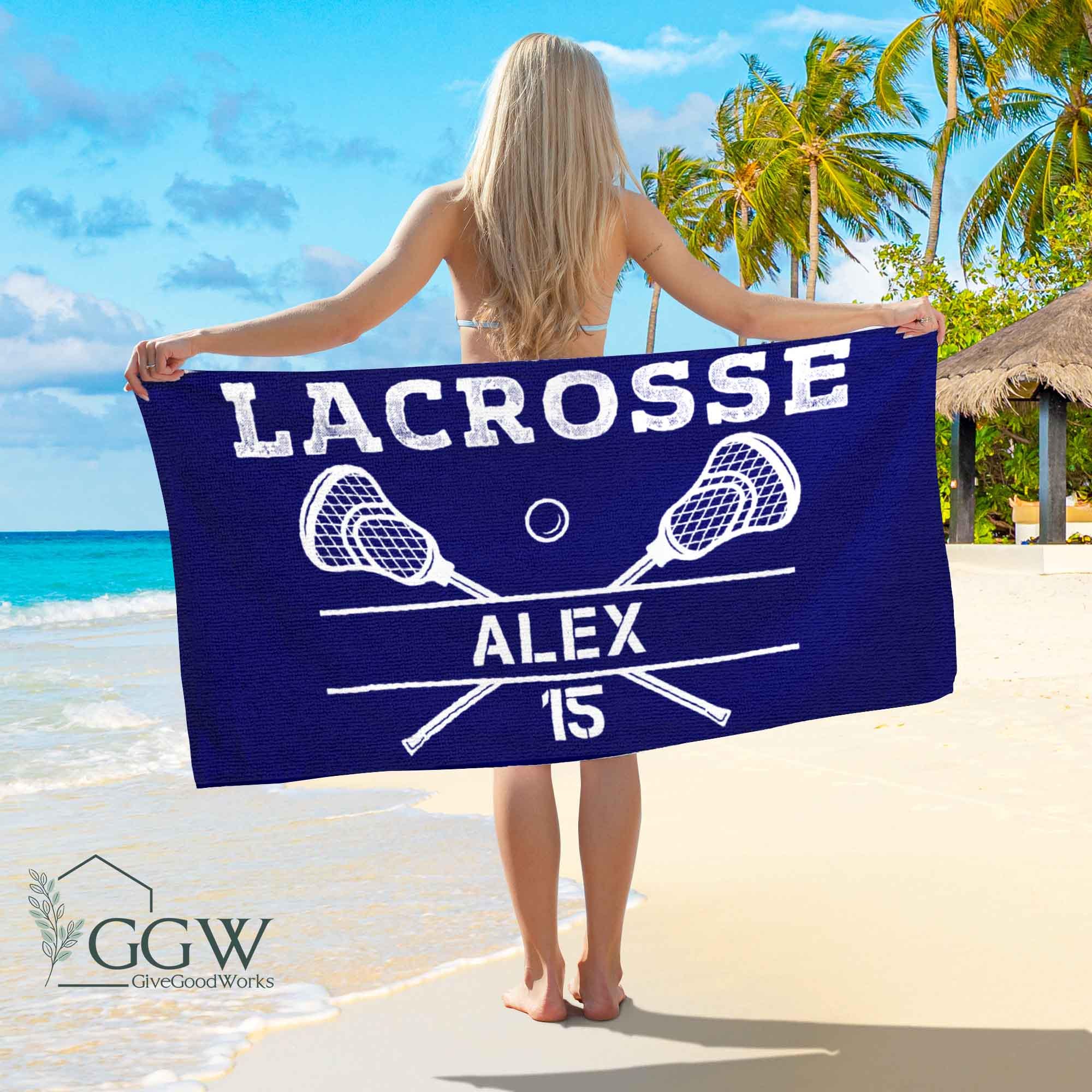 Personalized Lacrosse Beach Towel, Custom Lacrosse Team Beach Towel, Lacrosse Gift
