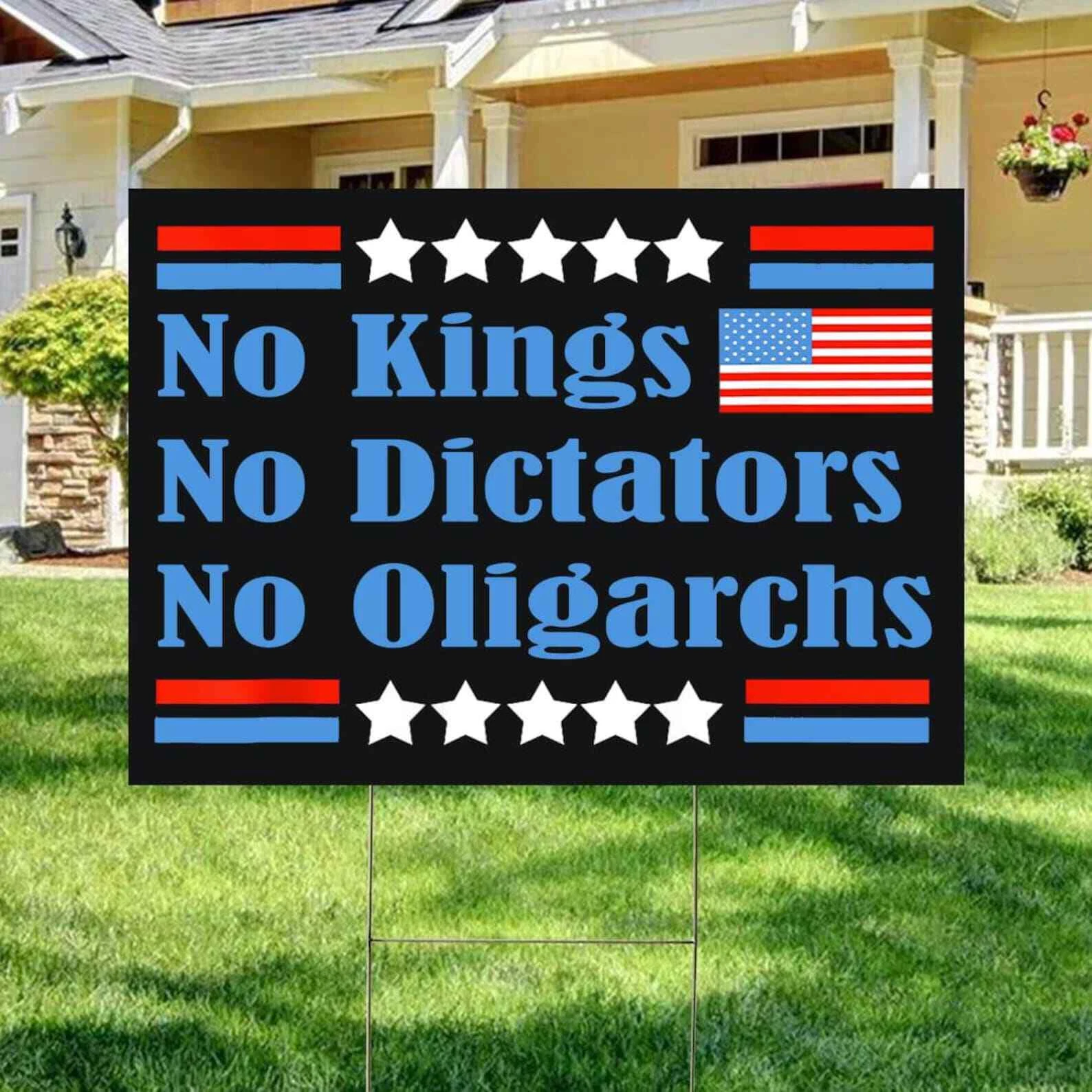 Vintage No Kings No Dictators No Oligarchs Anti Trump Fight Fascism Yard Sign