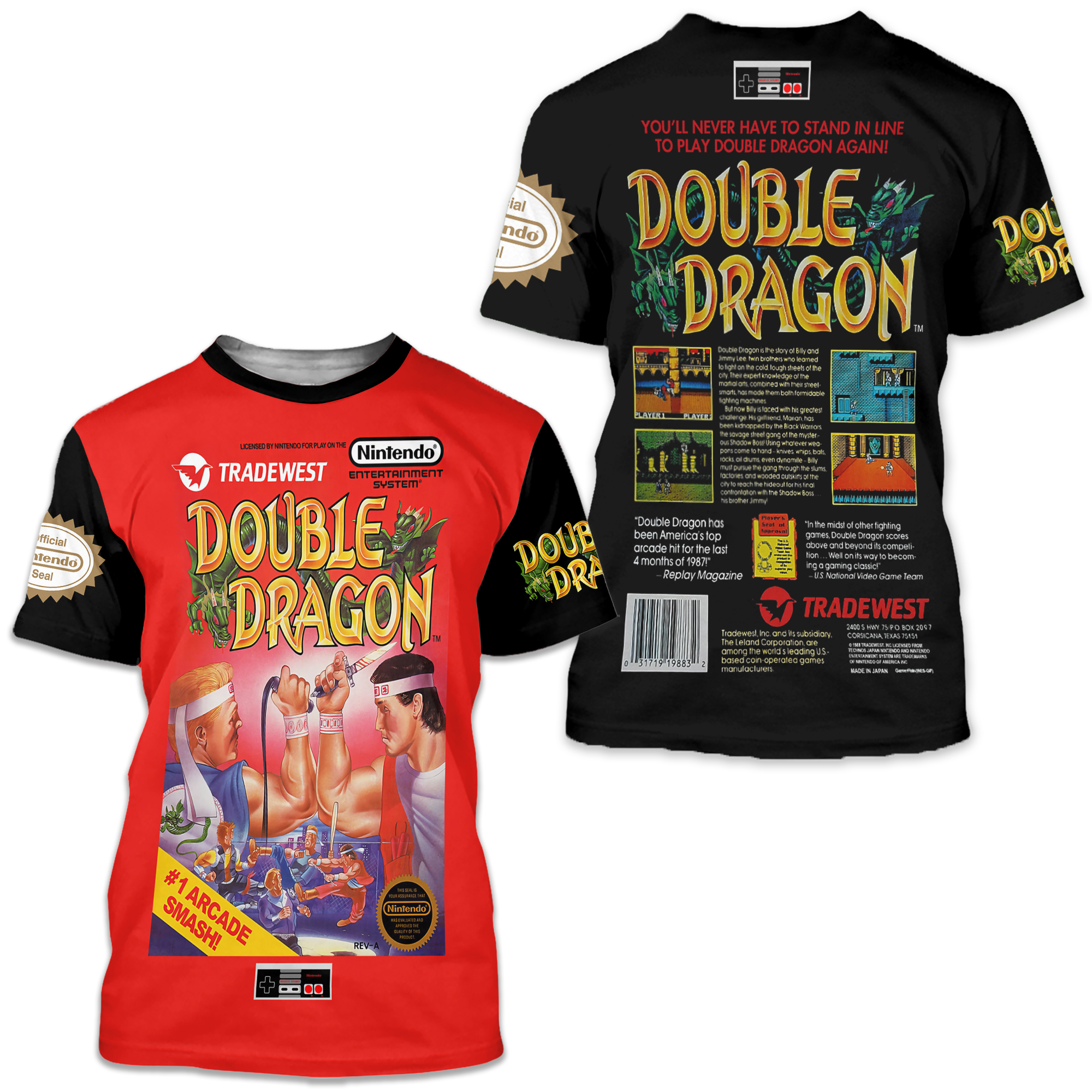 Double Dragon 1988 Nes Retro Video Game Nintendo Box Cover Game T-shirt