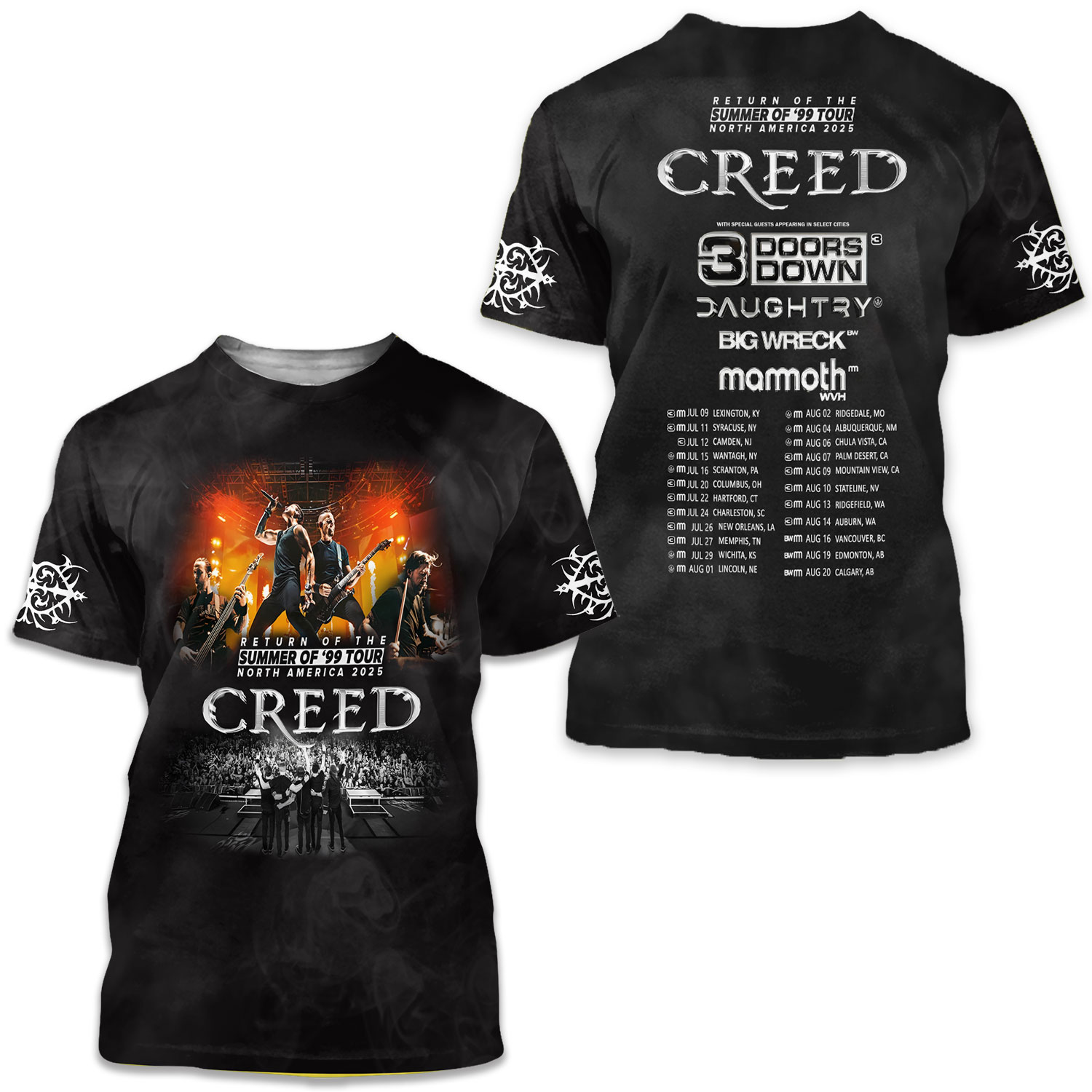 Hot New!!! Creed Band 3d Tshirt– Summer Of '99 2025 Tour 3d Shirt For Fan