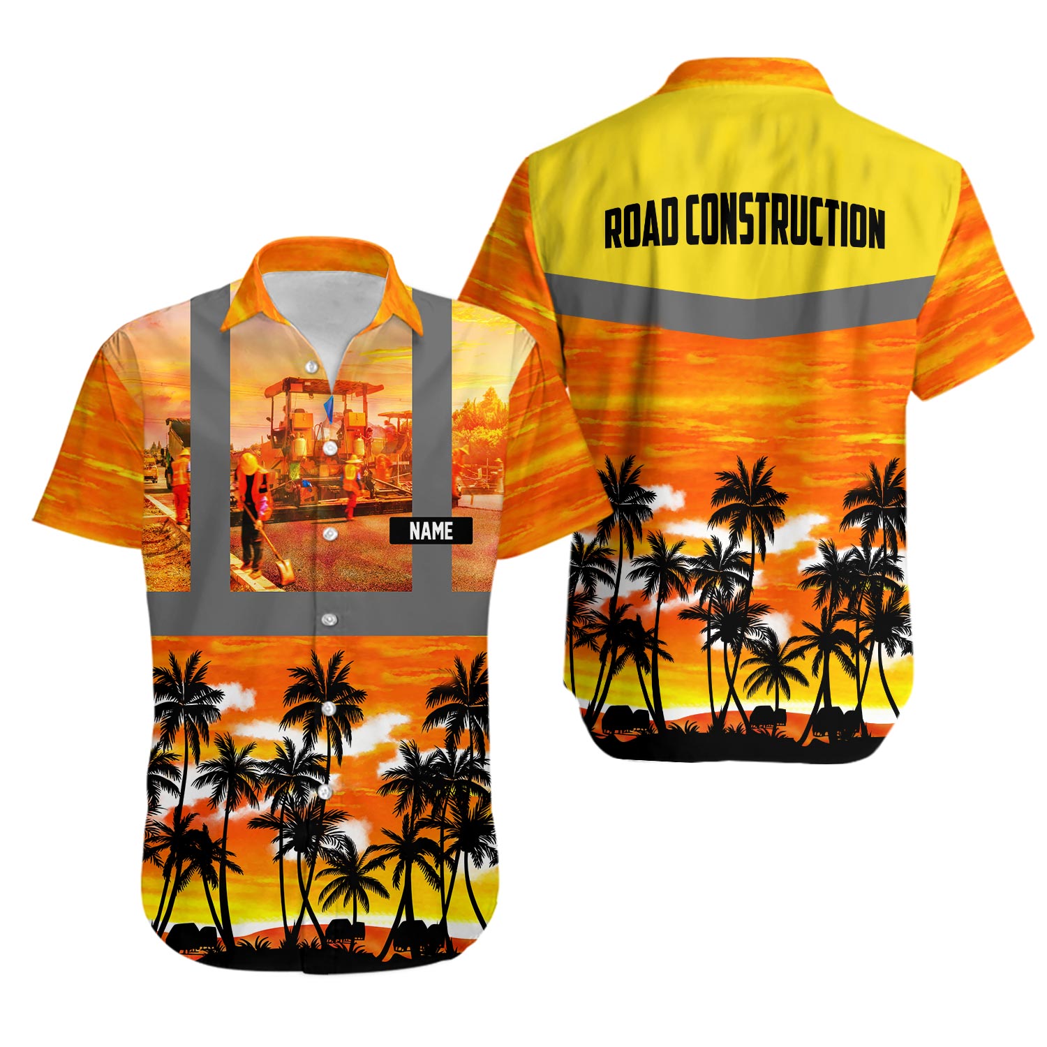 Custom Name Road Construction Tropical Hawaiian Shirt