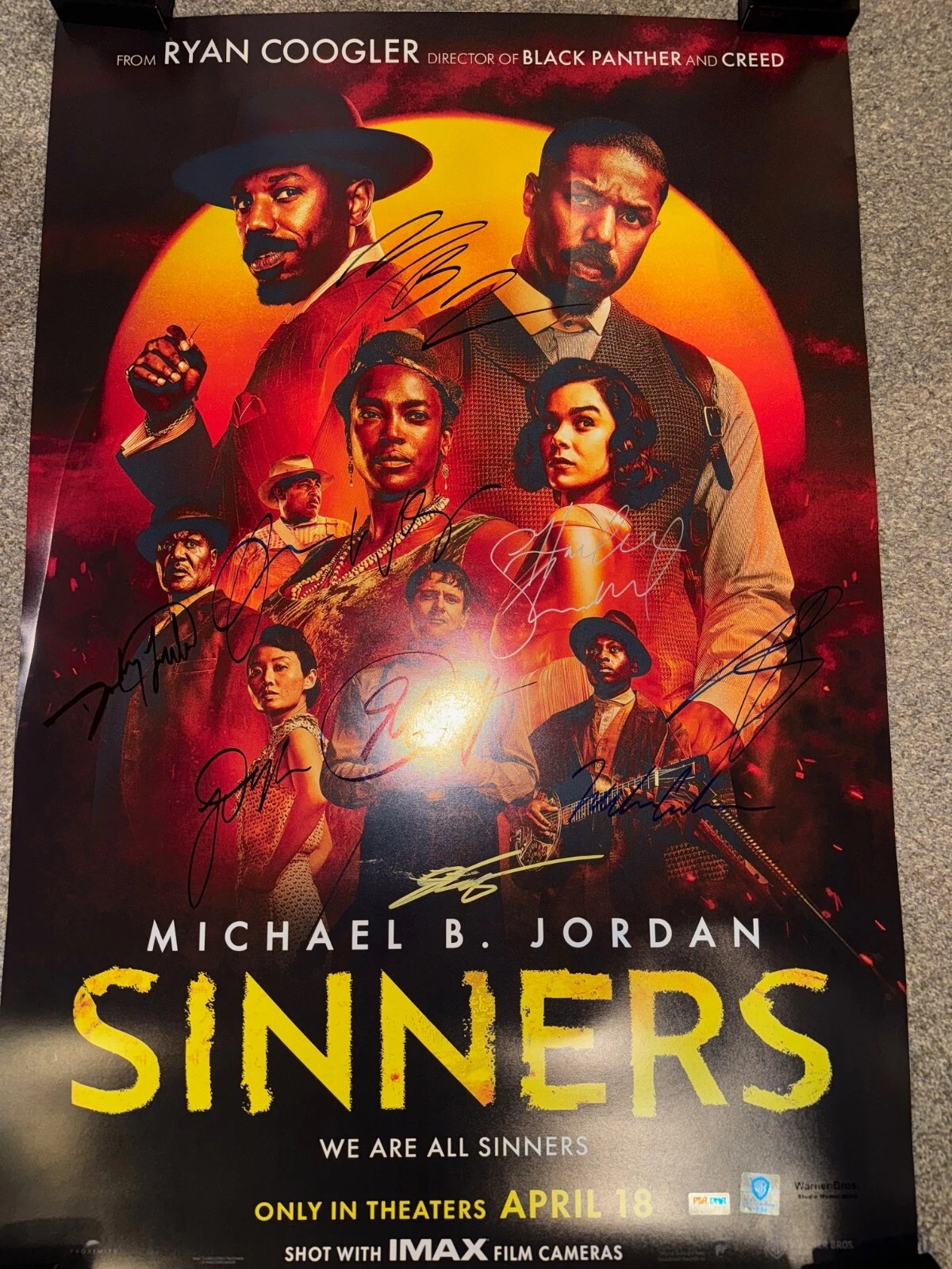 Sinners Movie Poster Cast Signed Michael B. Jordan Ryan Coogler Coa 2025 Rare