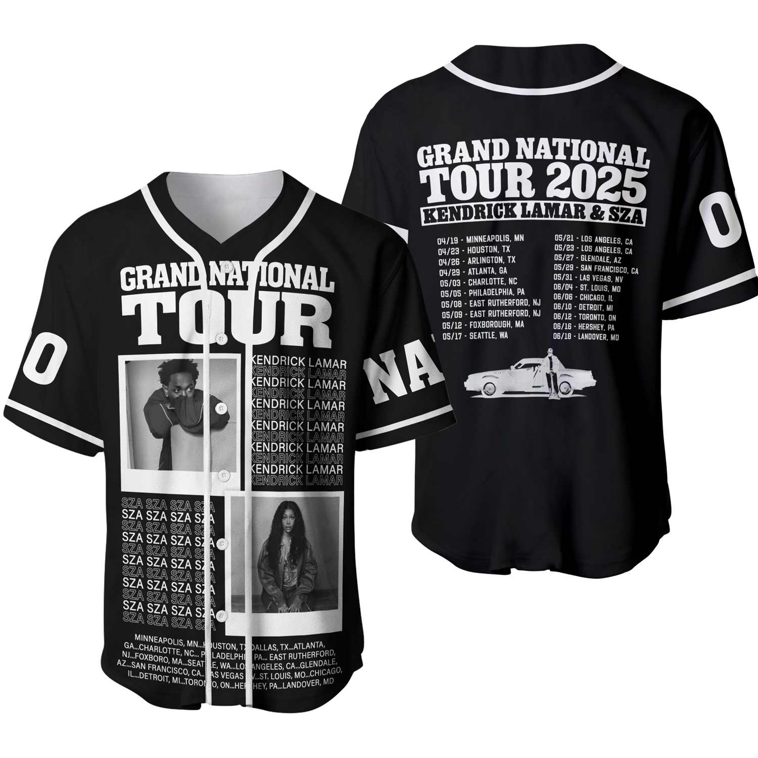 Kendrick Lamar Sza Grand National Tour 2025 Baseball Jersey Shirt