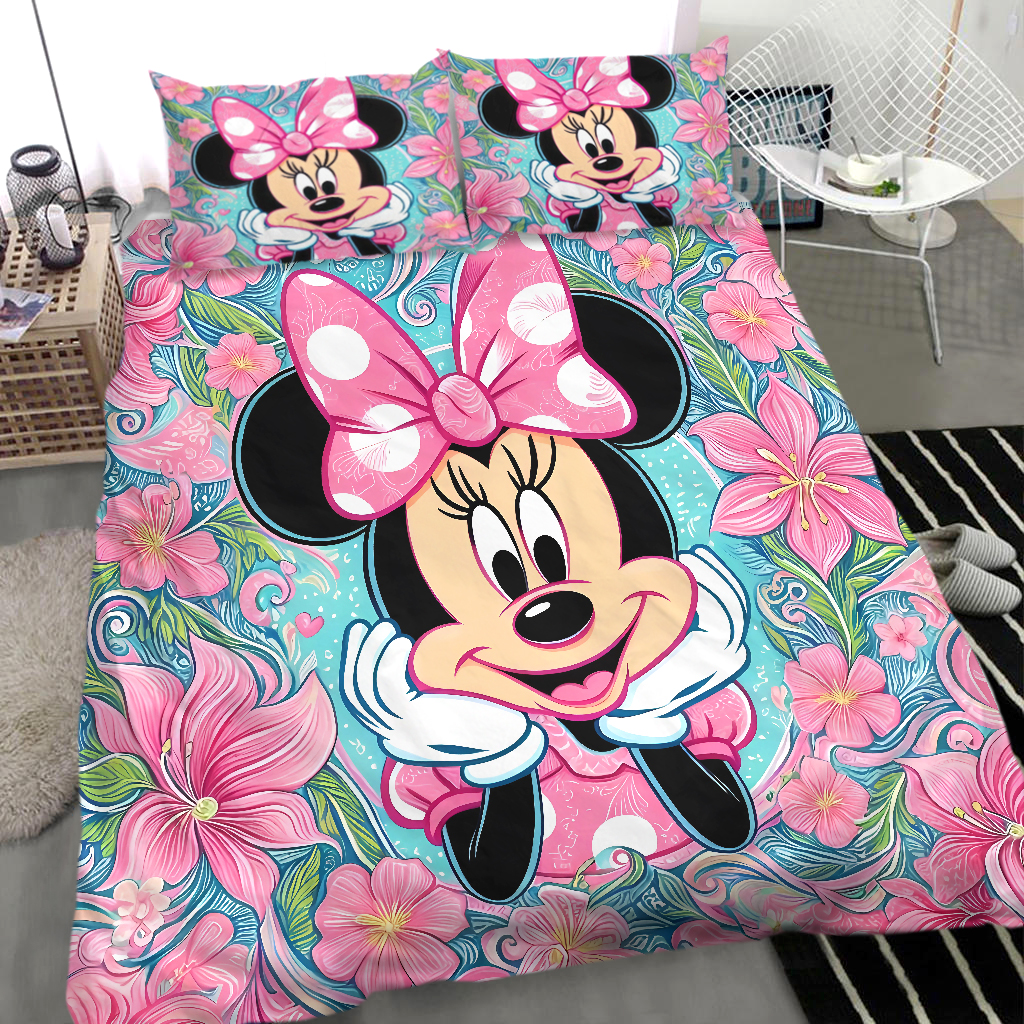 Enchanting Minniee Mouse With Flowers Birthday Mother's Day Gift Bedding Set