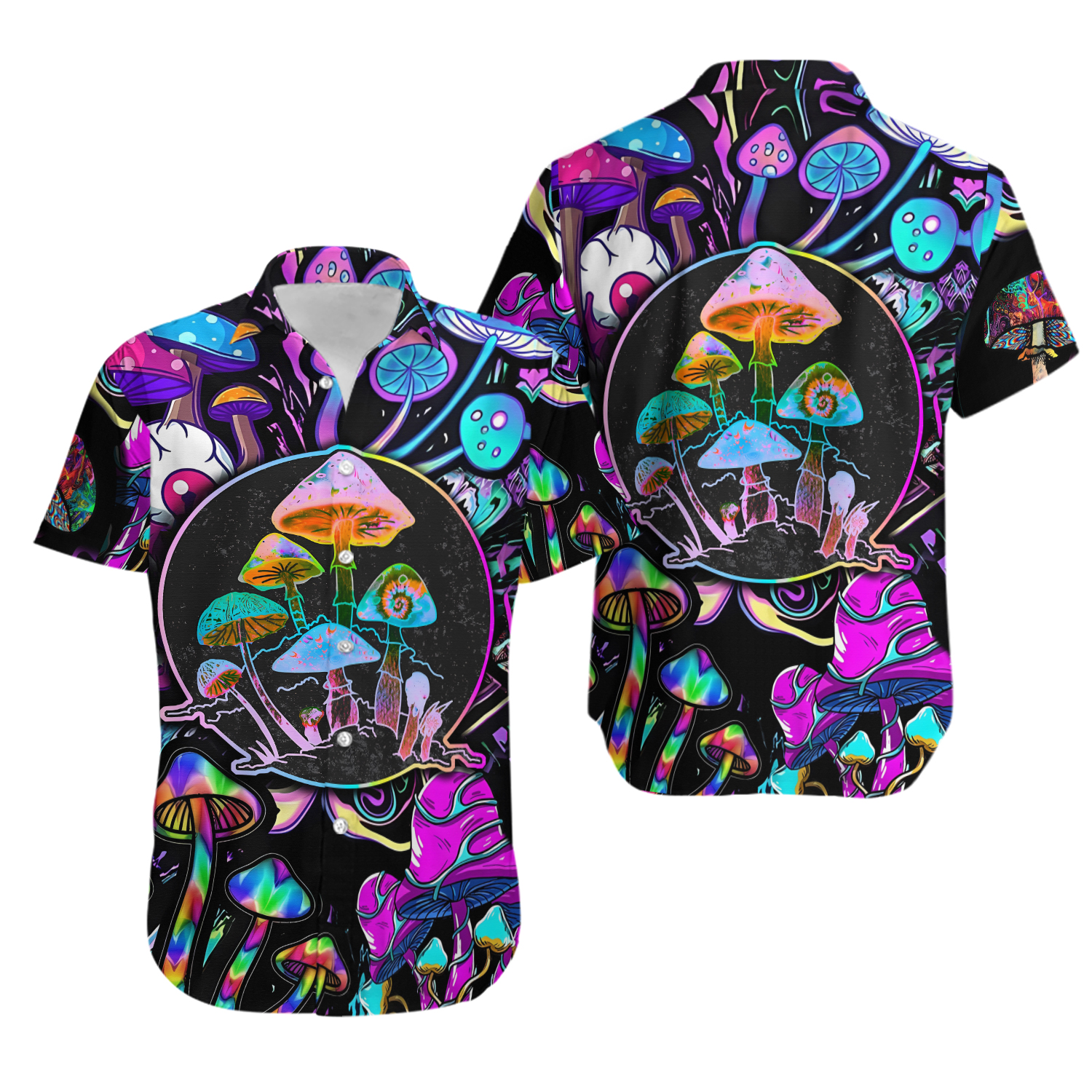 Hippie Mushroom Neon Hawaiian Shirt, Beach & Summer Vibes Shirt