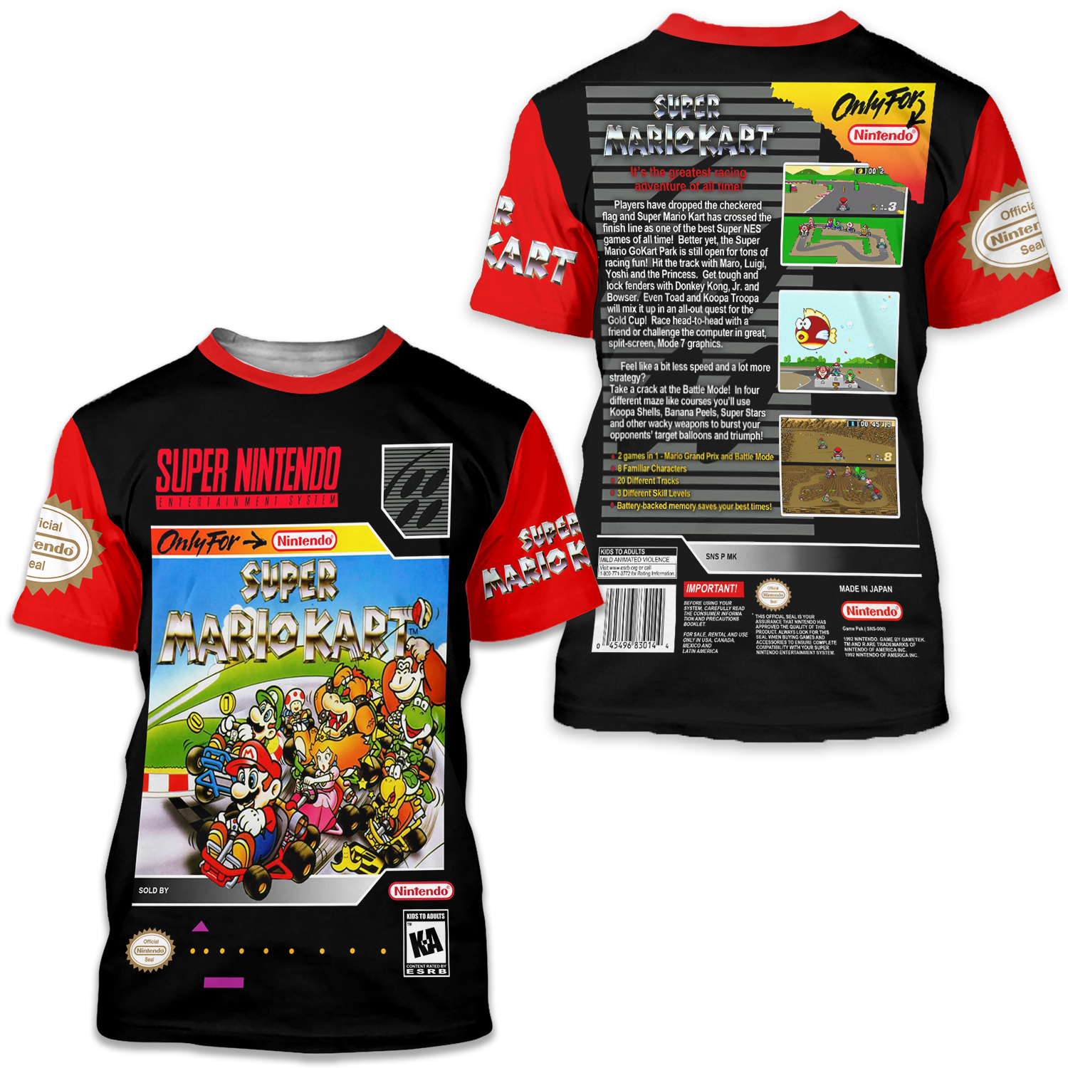 Super Mario Kart Snes Retro Vintage Super Nintendo Video Game Cover T-shirt