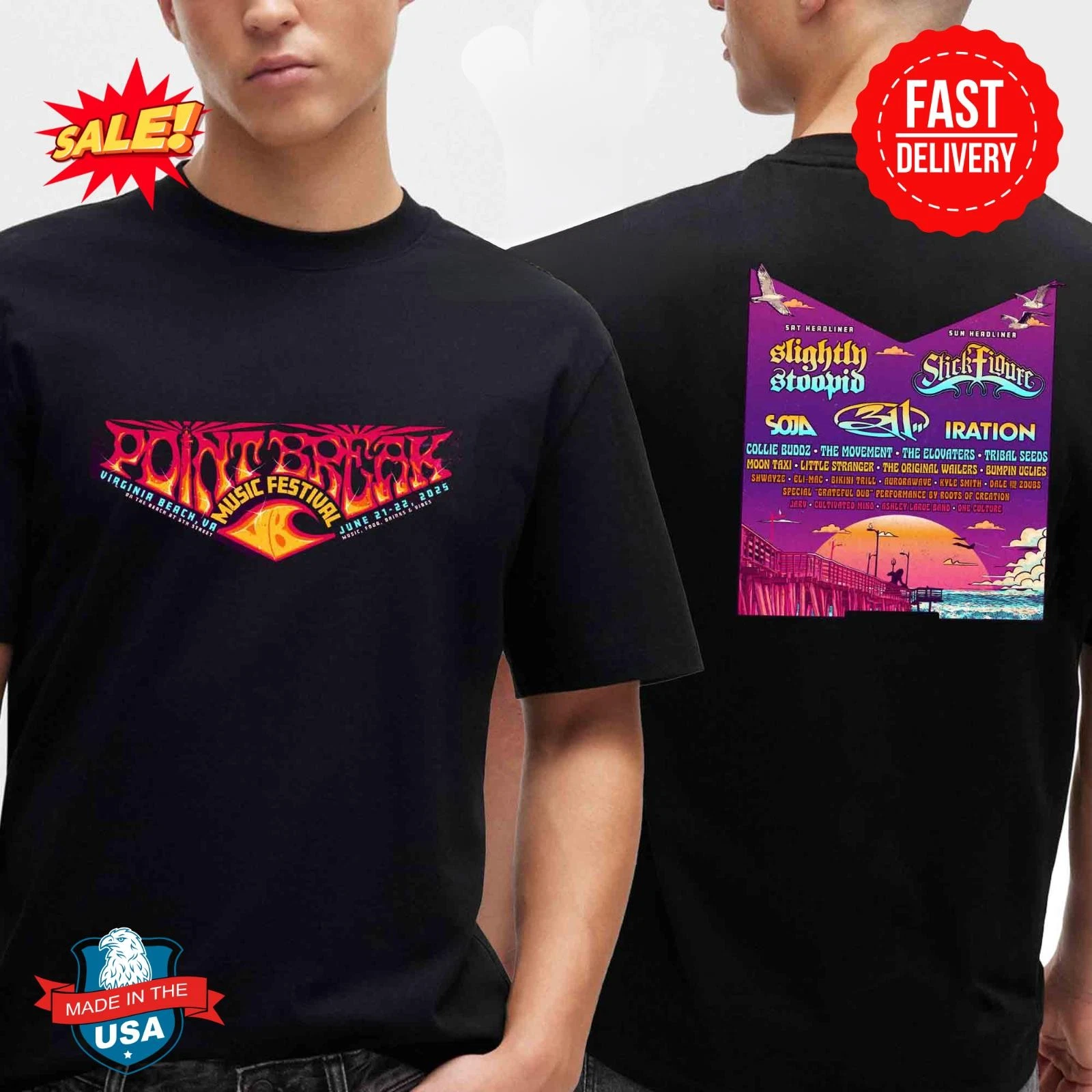 Point Break Festival 2025 Viaginia Beach Va On June 21st 22th 2025 Lineup T Shirt
