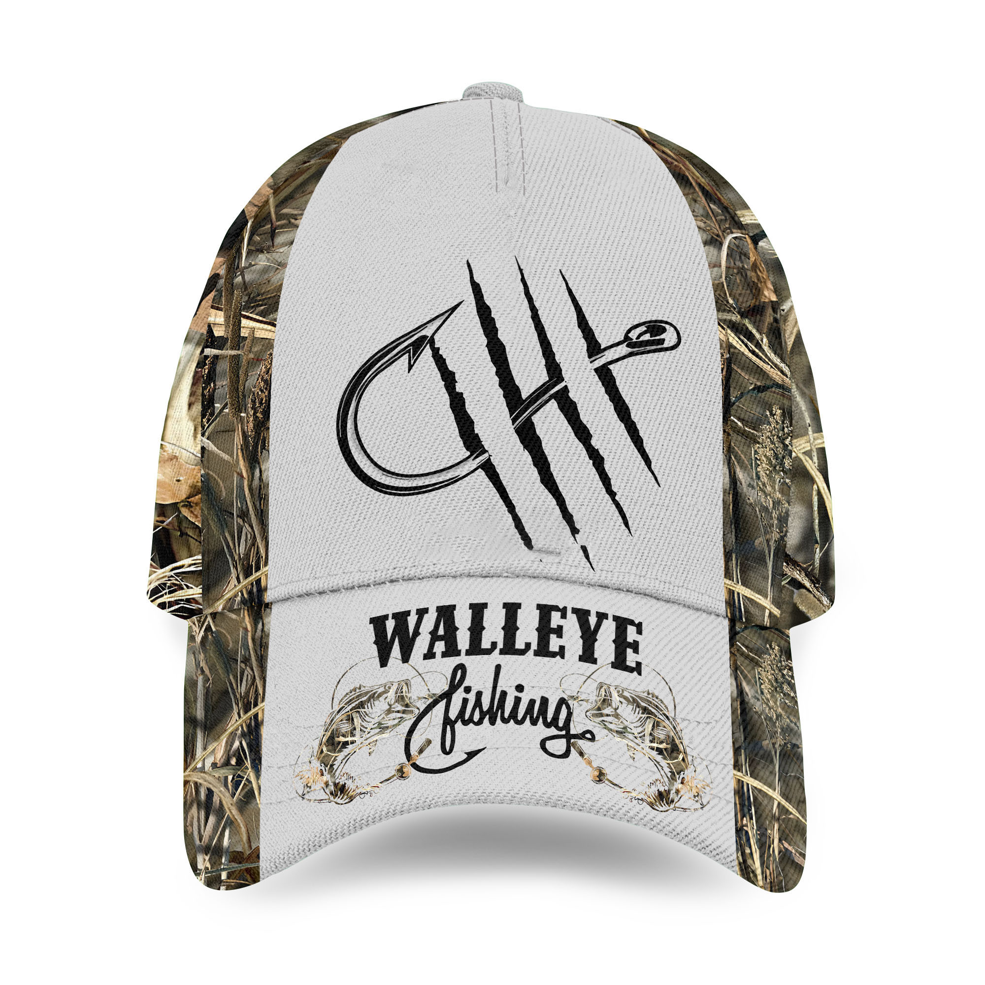 Walleye Fishing Camo White Aop Baseball Cap
