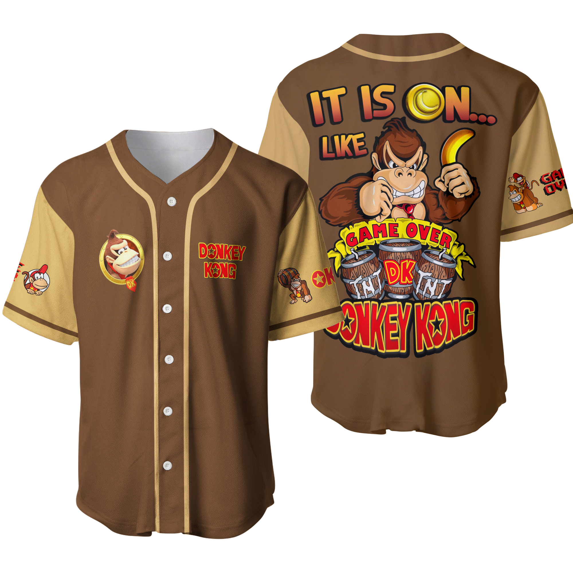 Donkey Kong Baseball Jersey, Super Mario Bros Baseball Shirt, Video Game Jersey Men