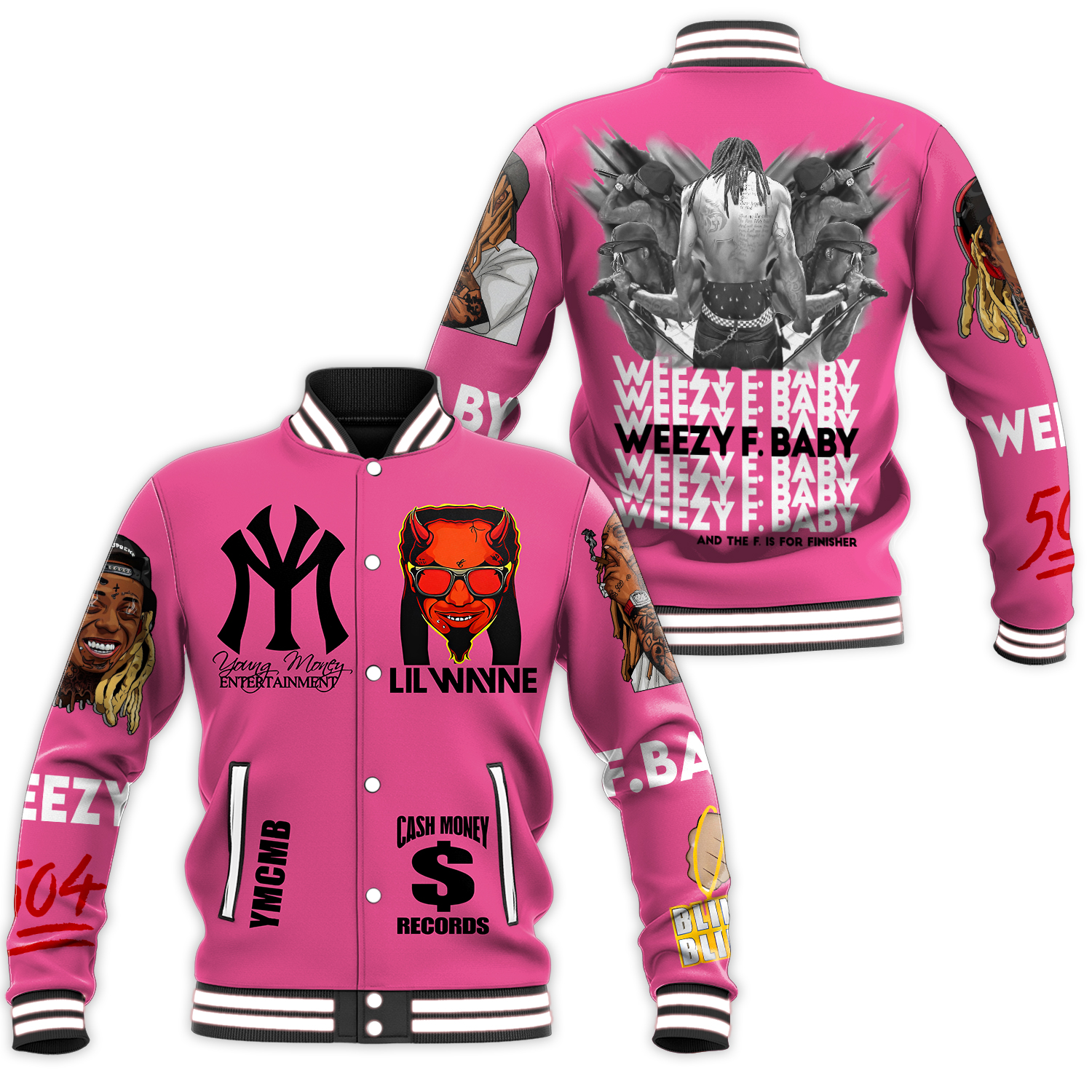 Hot Pink Lil Wayne Cash Money Records Baseball Jacket