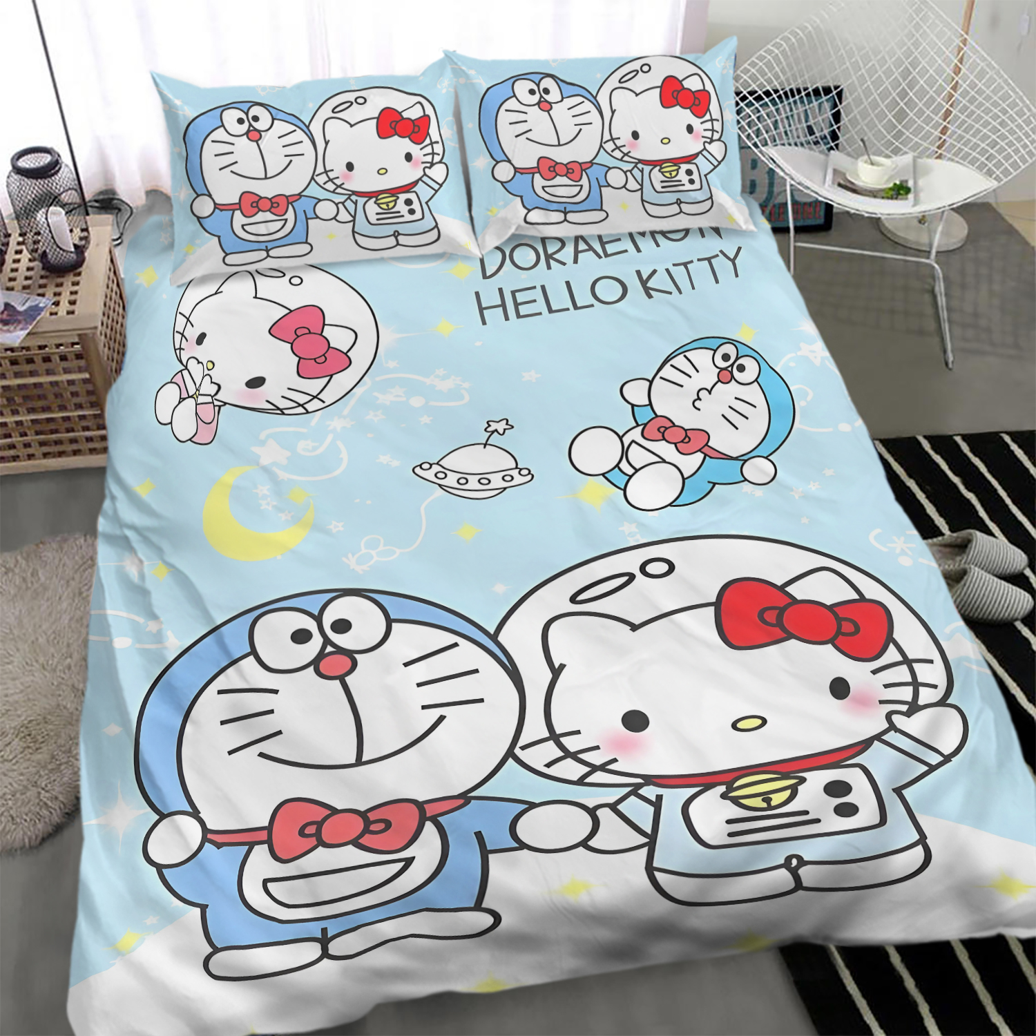 Cartoon D-doraemons Duvet Cover Pillowcase Bedding Set