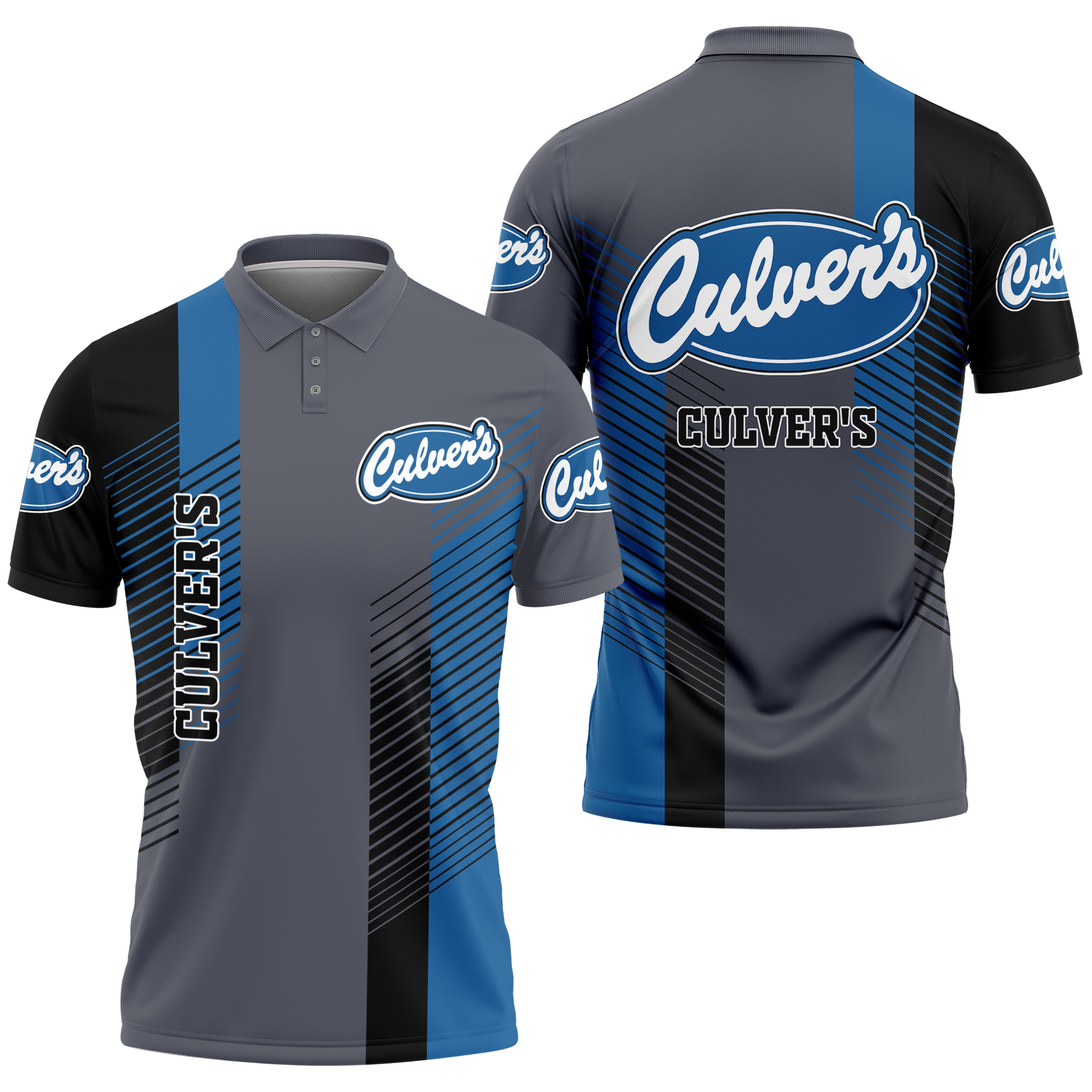 Culvers Fast Food Restaurant Logo, Culver’s Grey 3d Polo Shirt