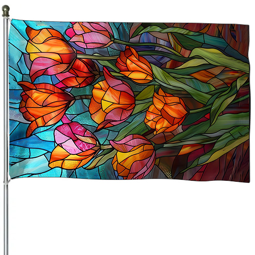 Spring Tulips Flag, Tulips Flag, Stained Glass Spring Floral Flag, Tulips House Flag