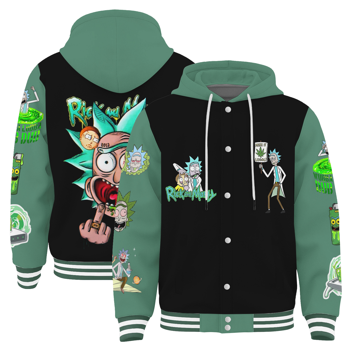 Rickandmorty Hooded Varsity Jacket