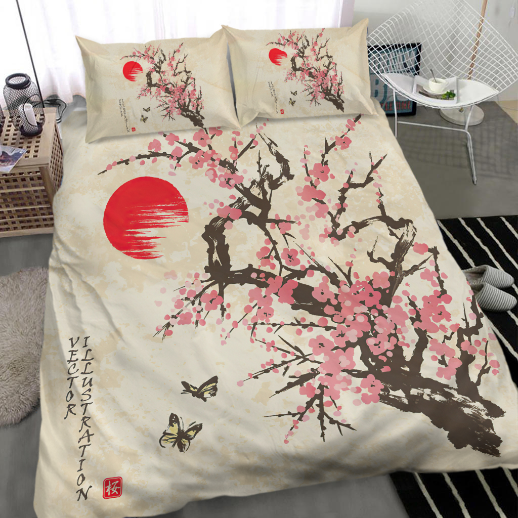 Oriental Red Sun Japanese Duvet/quilt Cover Queen Bat Bedding Set Pillowcase