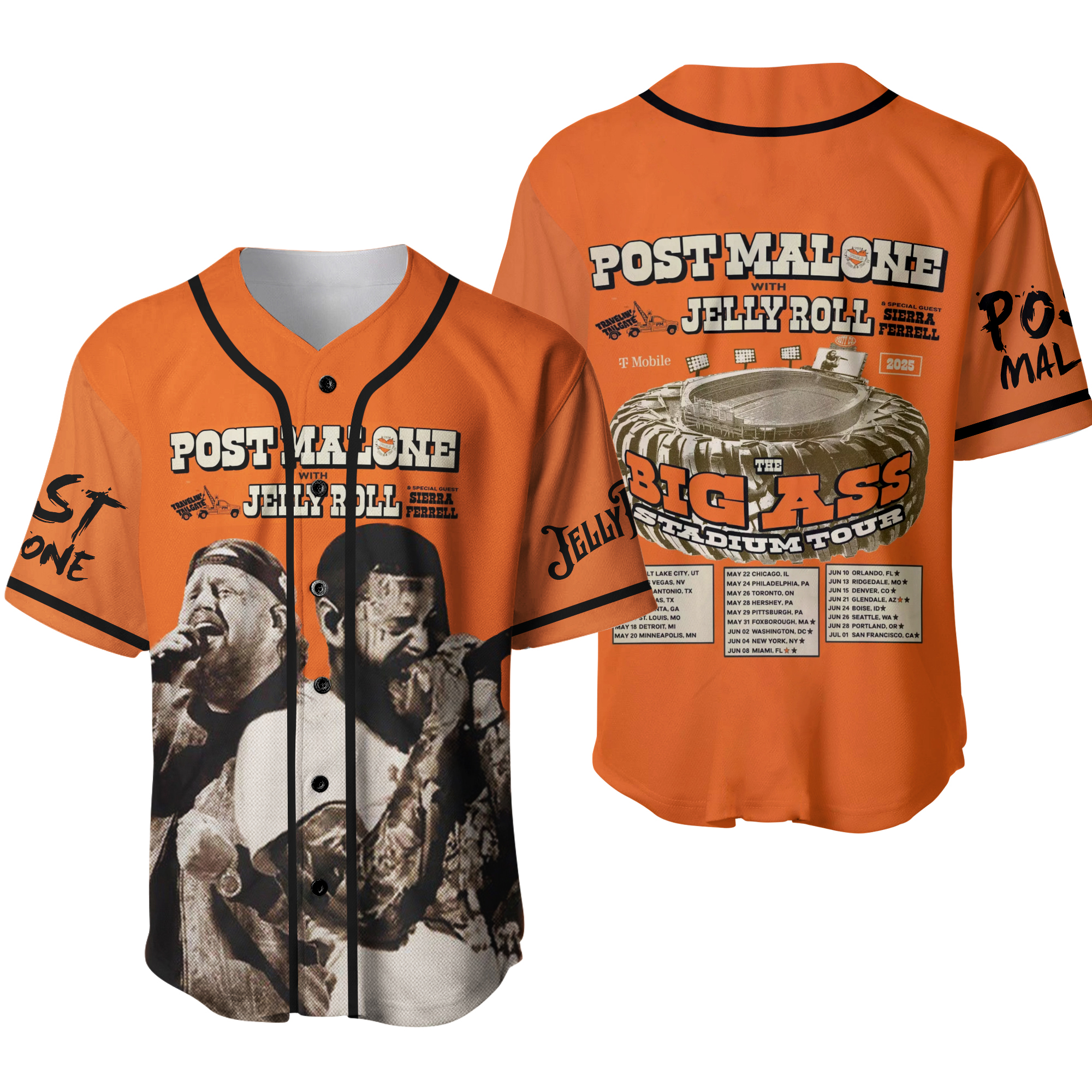 Post Malone Jelly Roll Tour Baseball Jersey  Ultimate Fan Gear For Concerts And Events