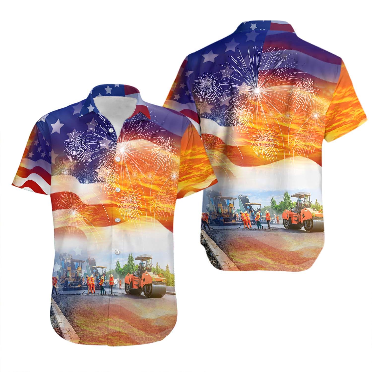 Road Construction, 4th Of July Hawaiian Shirt