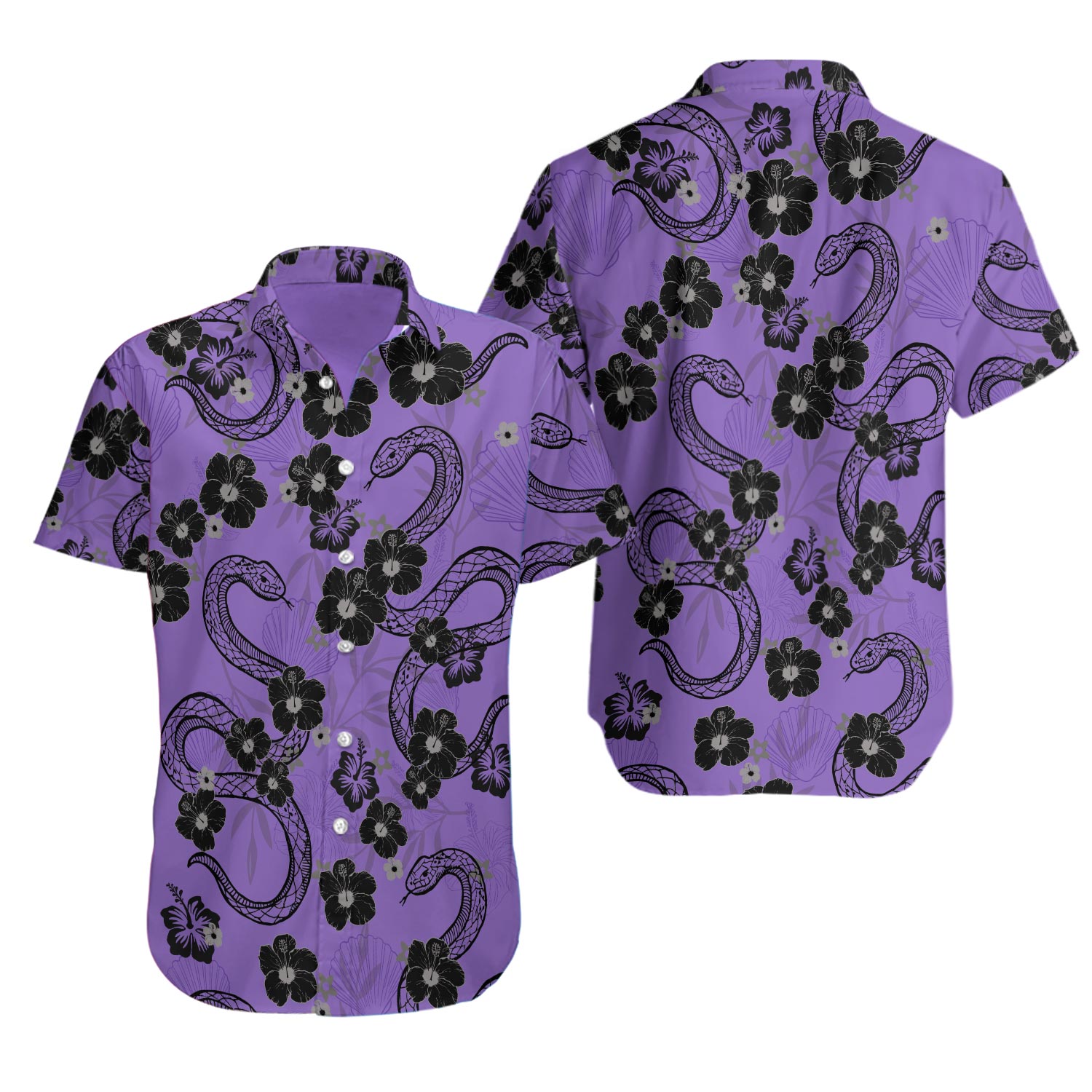 Snake Hawaiian Shirt  Purple Snake & Hibiscus Flowers