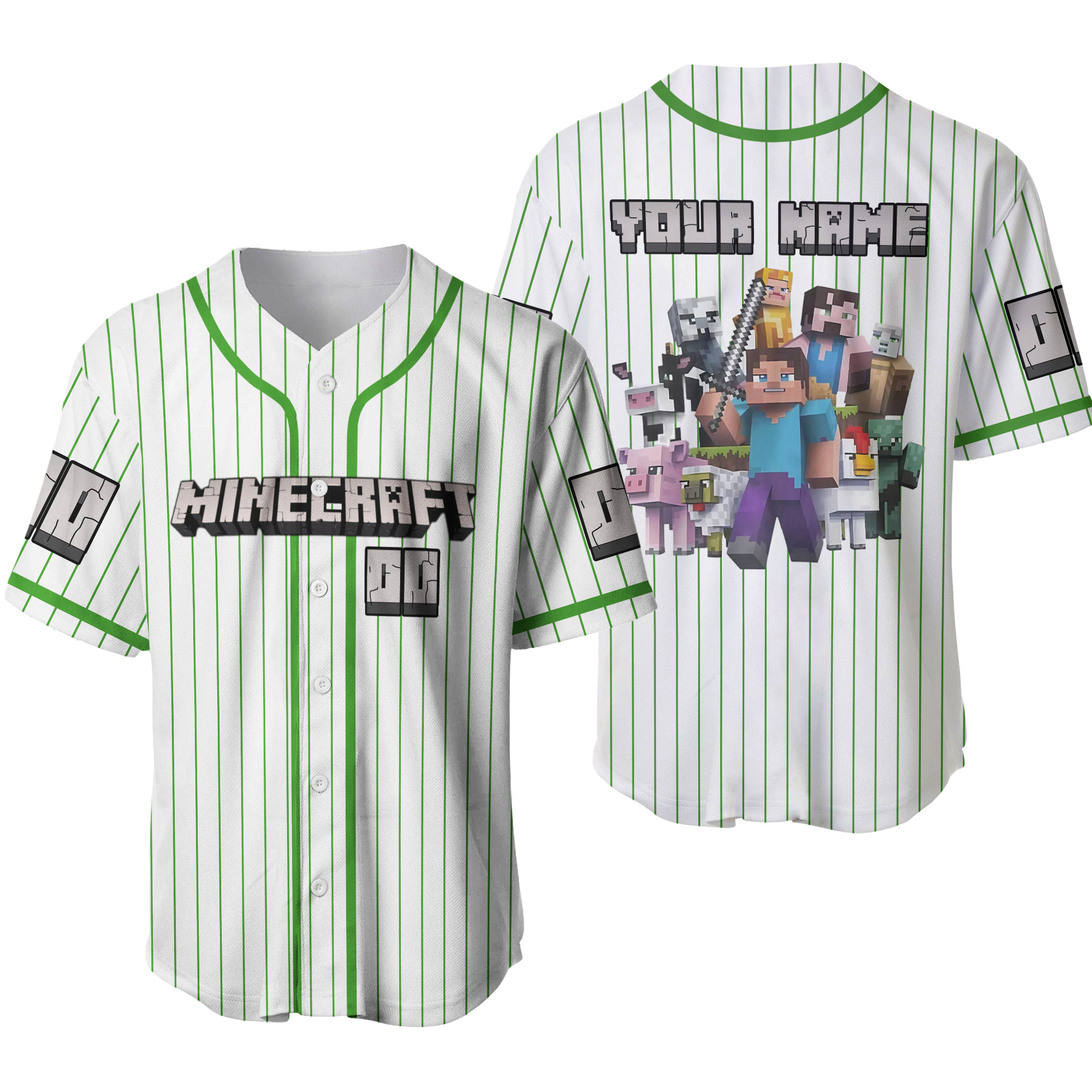 Custom Minecraft Jersey, Pixel Game Characters Baseball Jersey, Kids Birthday Shirt, Pixel Game Lover Shirt, Funny Gaming Family Shirt