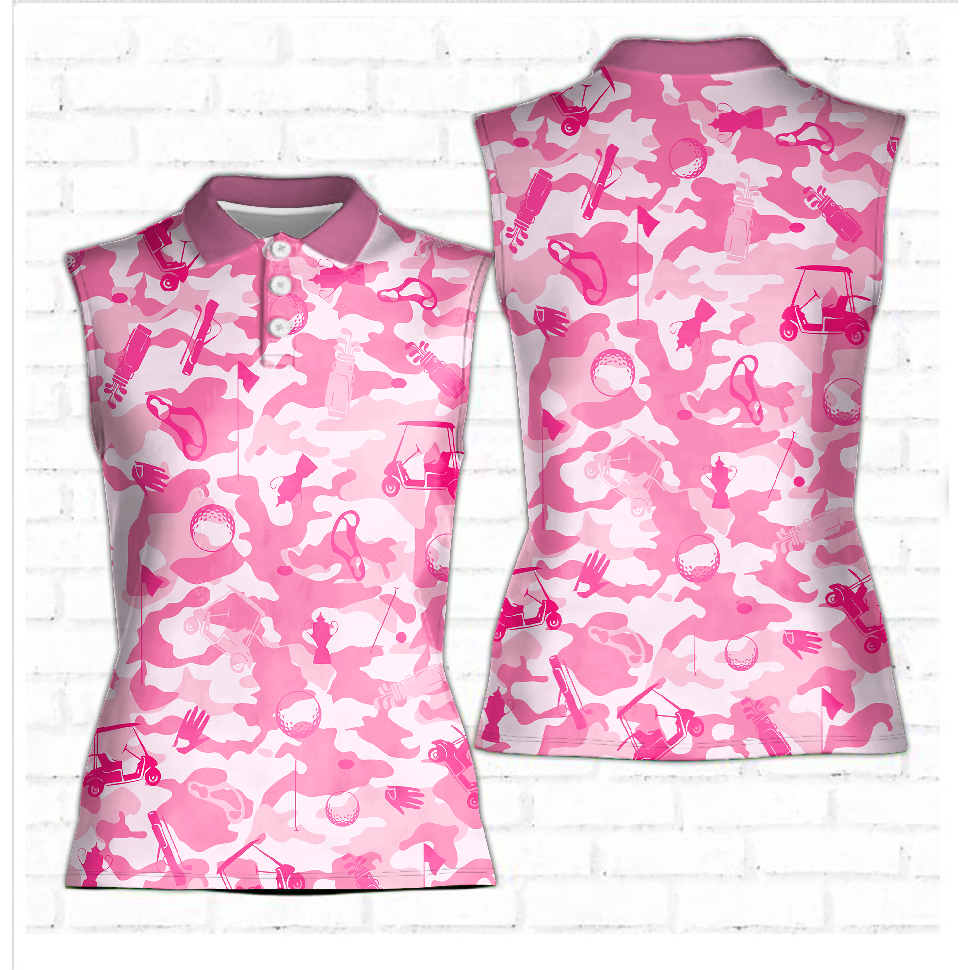 Pink Camouflage Golf Set Women Short Sleeve Polo Shirt