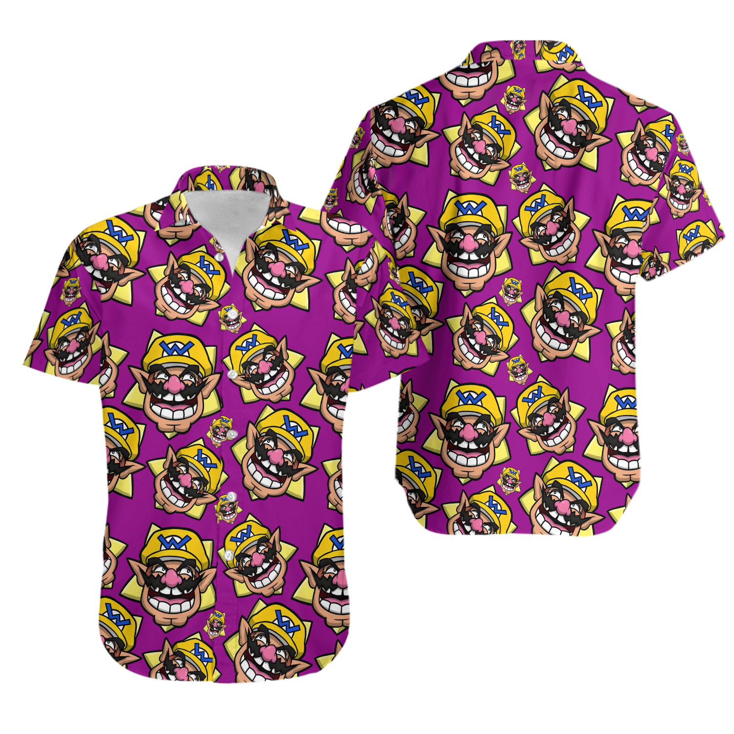 Super Mario Wario Hawaiian Shirt Casual Button Down Unisex Adults Outfit S-5xl