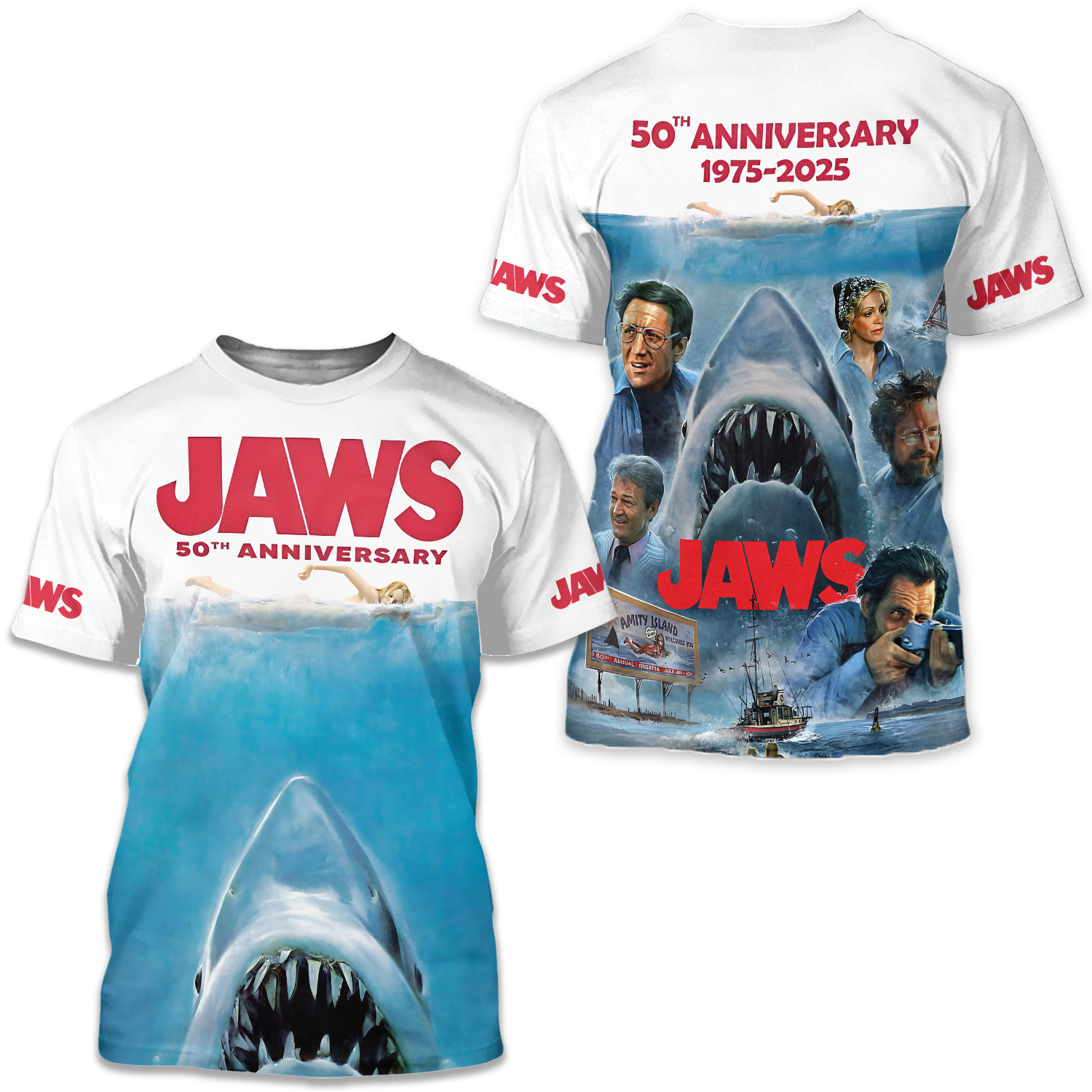Jaws 50th Anniversary 3d Printed T-shirt - Anniversary Gift For Movie Fans