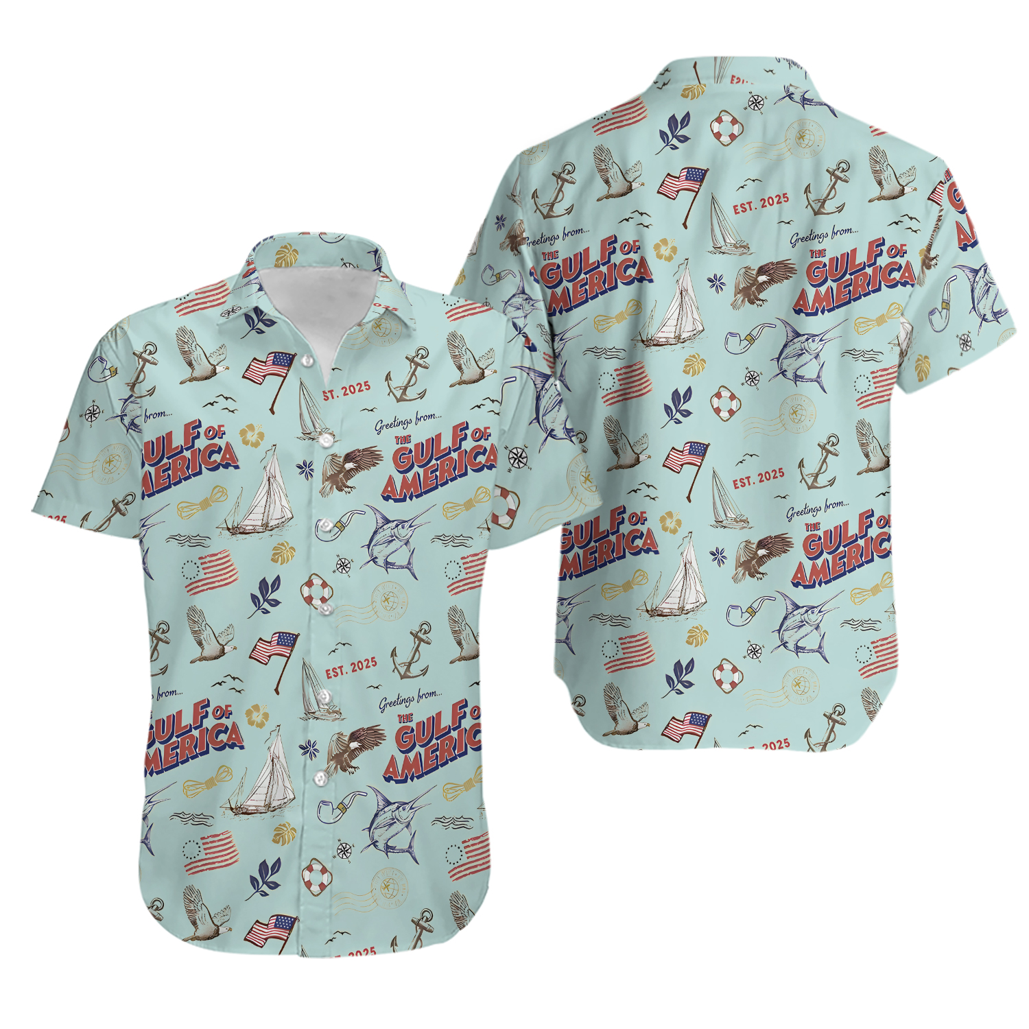 The Gulf Of America Hawaiian Blue Shirt Size S-5xl