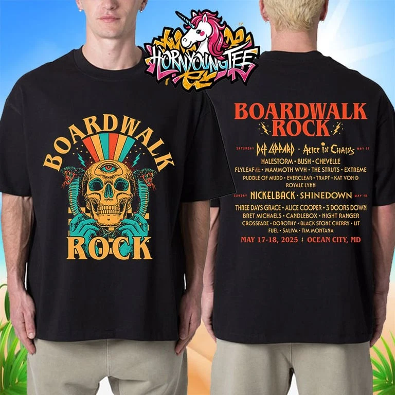 Boardwalk Rock Fest 2025 Skull Lineup Ocean City Md May 17-18 Tee