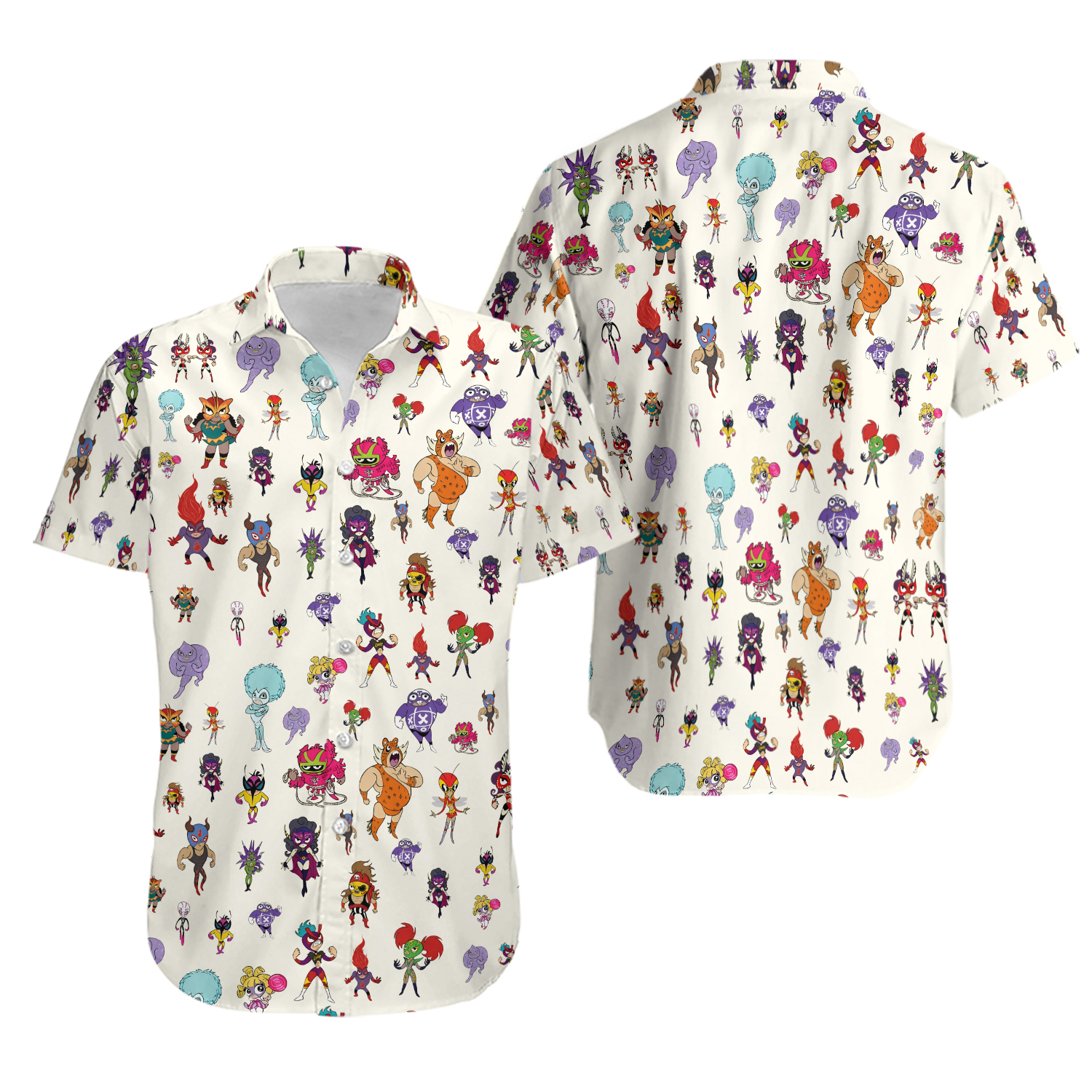 Mucha Lucha Characters Lucha Libre Hawaiian Shirt Casual Button Down Unisex