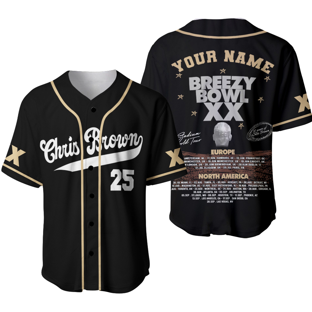 Custom Name Breezy Tour Baseball Jersey, Chris Brown Breezy Bowl Xx 2025 Baseball Jersey