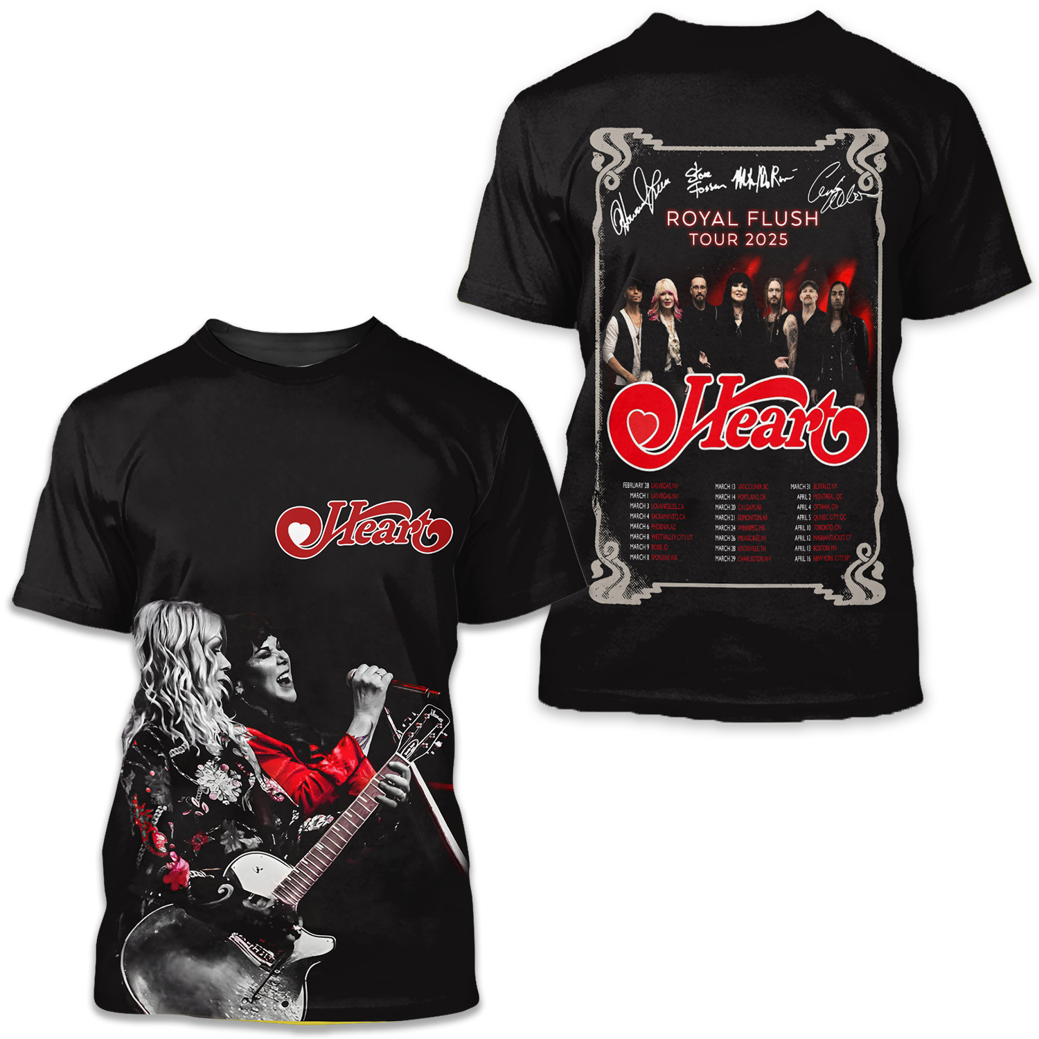 Heart Band Royal Flush Tour 2025 3d T Shirt