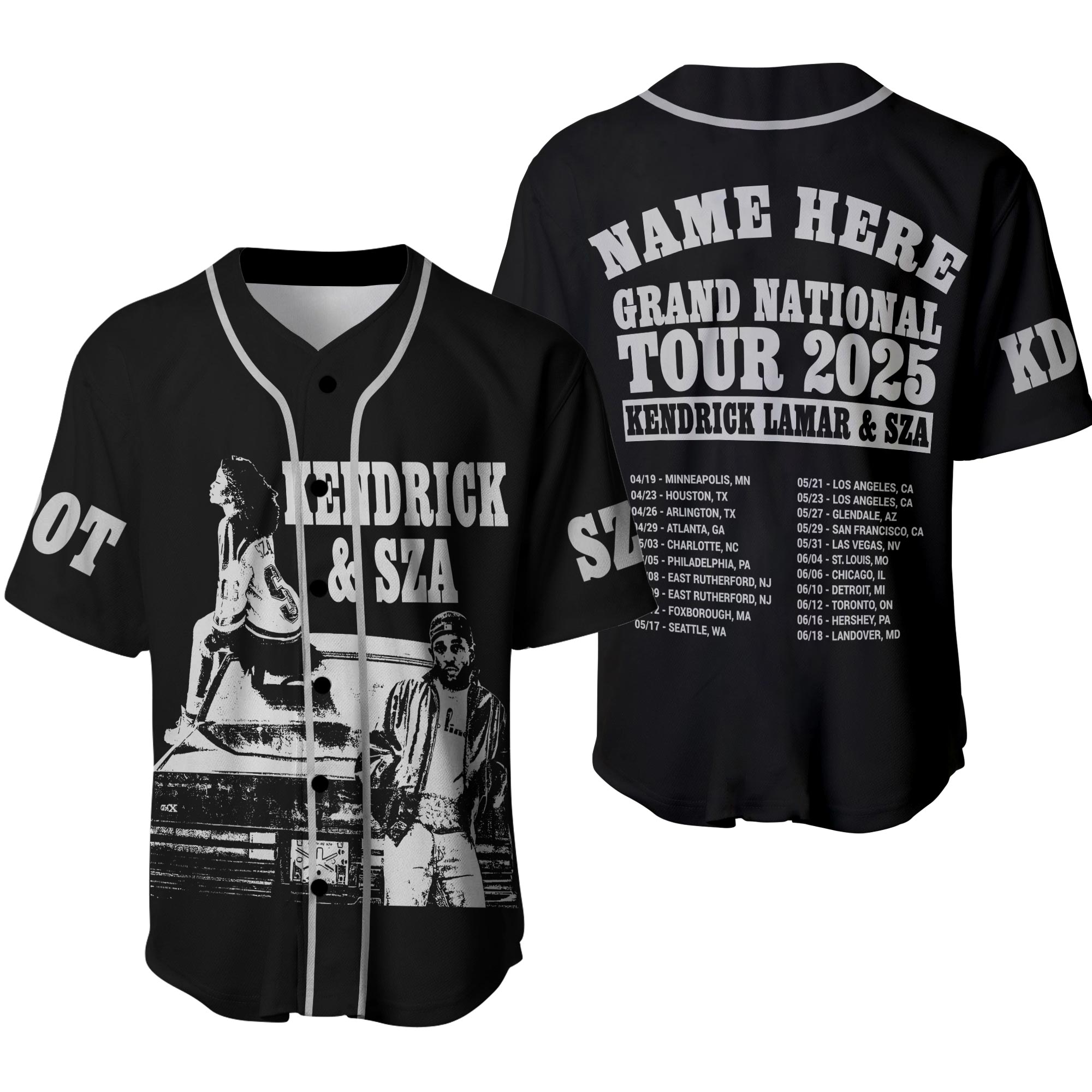 Kendrick Lamar & Sza 2025 Tour Baseball Jersey  Rap Concert Fan Shirt