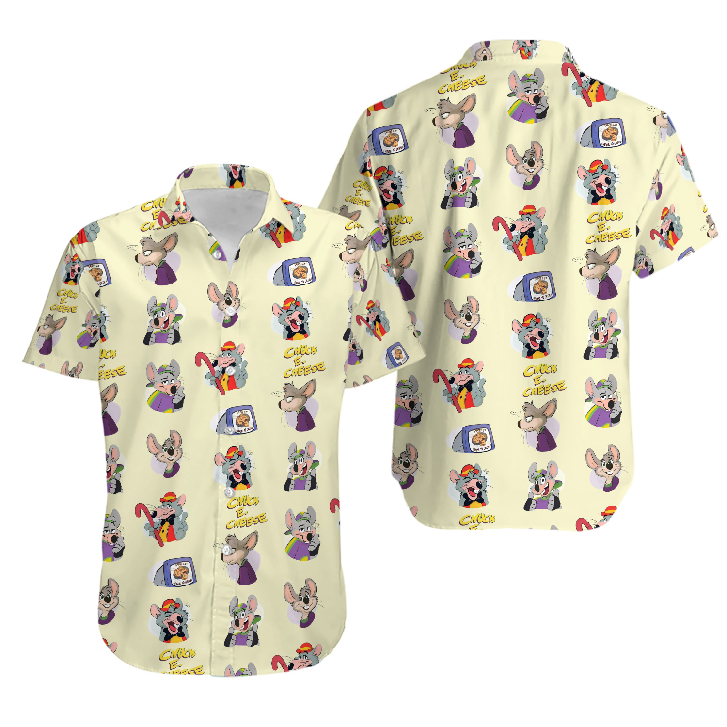 Chuck E. Cheese Hawaiian Button Down Shirt Unisex Adults S-5xl