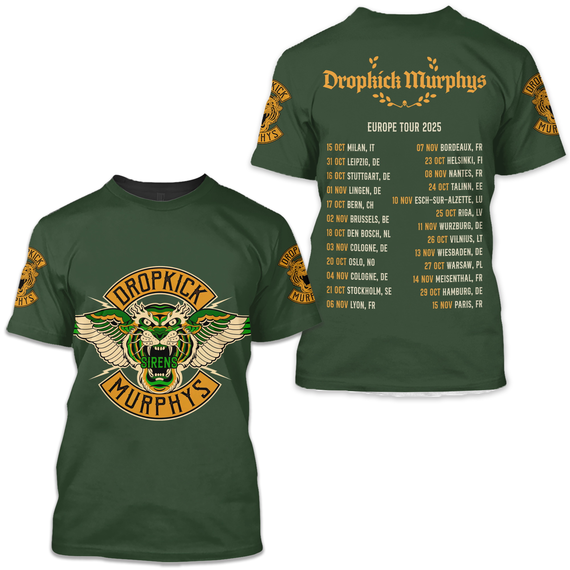 Dropkick Murphys Tiger Sirens Europe Tour 2025 3d T-shirt