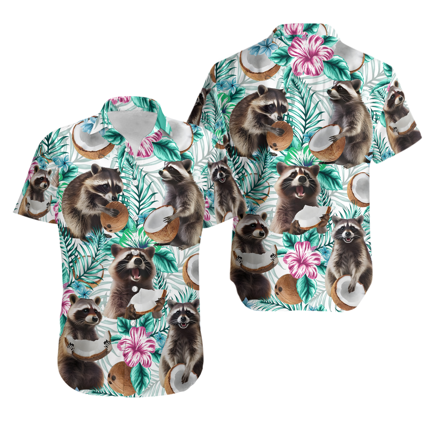 Tropical Coconut Raccoon Hawaiian Shirt Summer Beach Short Sleeve Button Up