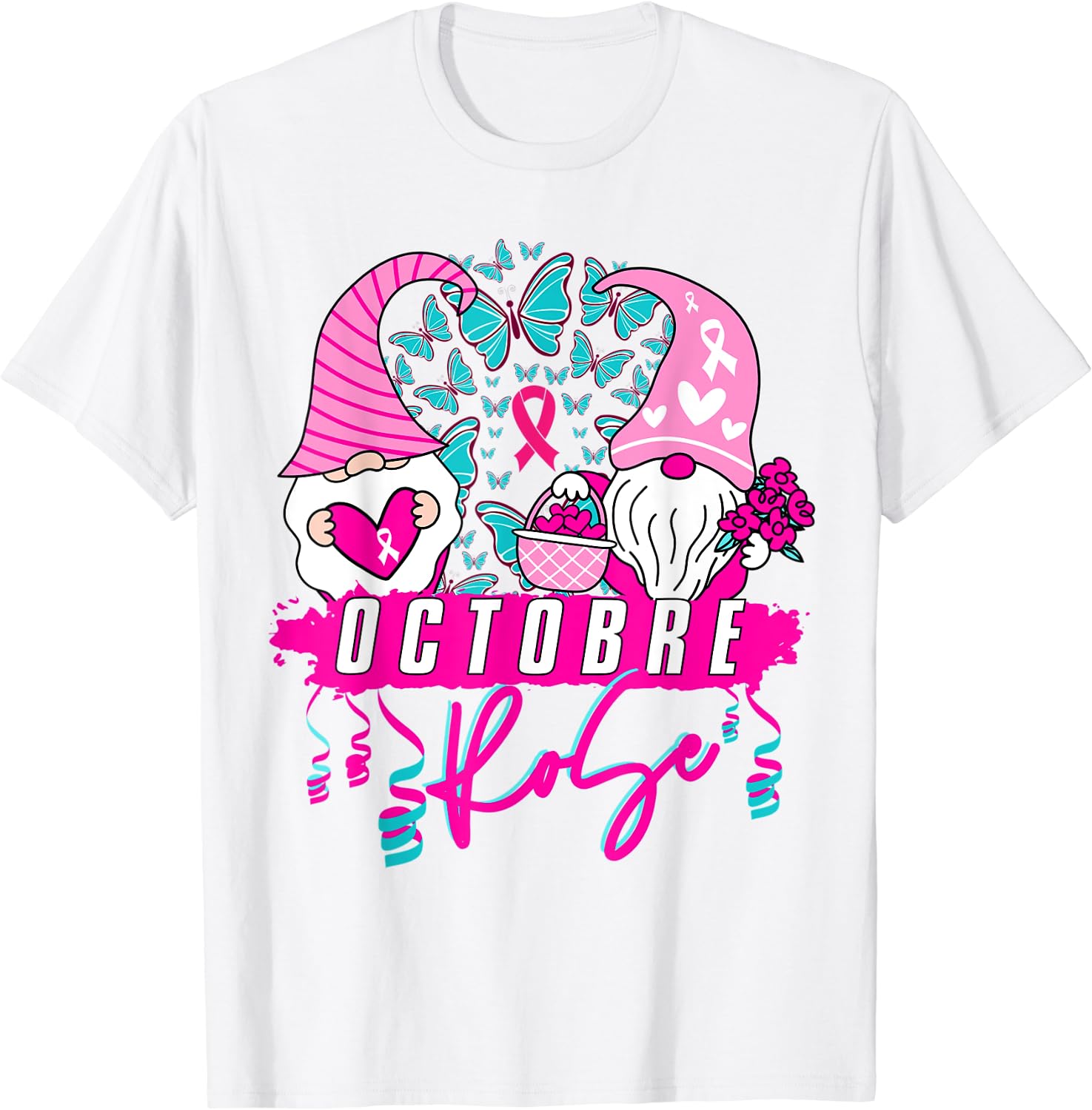 T-Shirt Octobre Rose Chat - Sensibilisation Cancer Du Sein - Cadeau Soutien